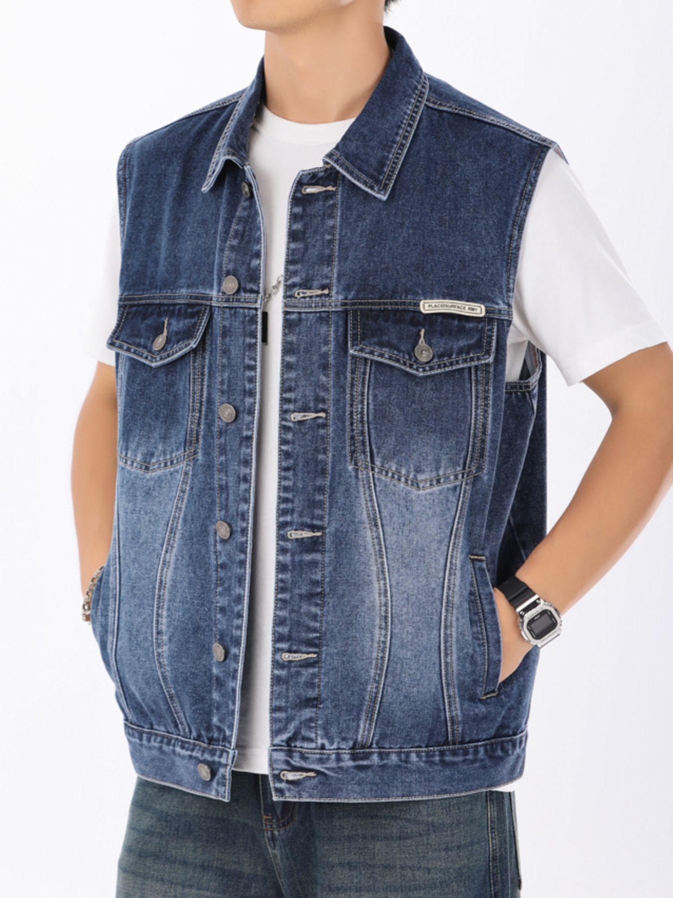 Men's Plus Size Vintage Washed Denim Vest