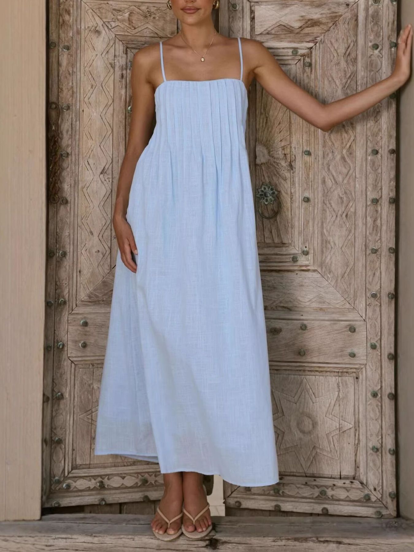 Pleated Bodice Midi Cami Dress