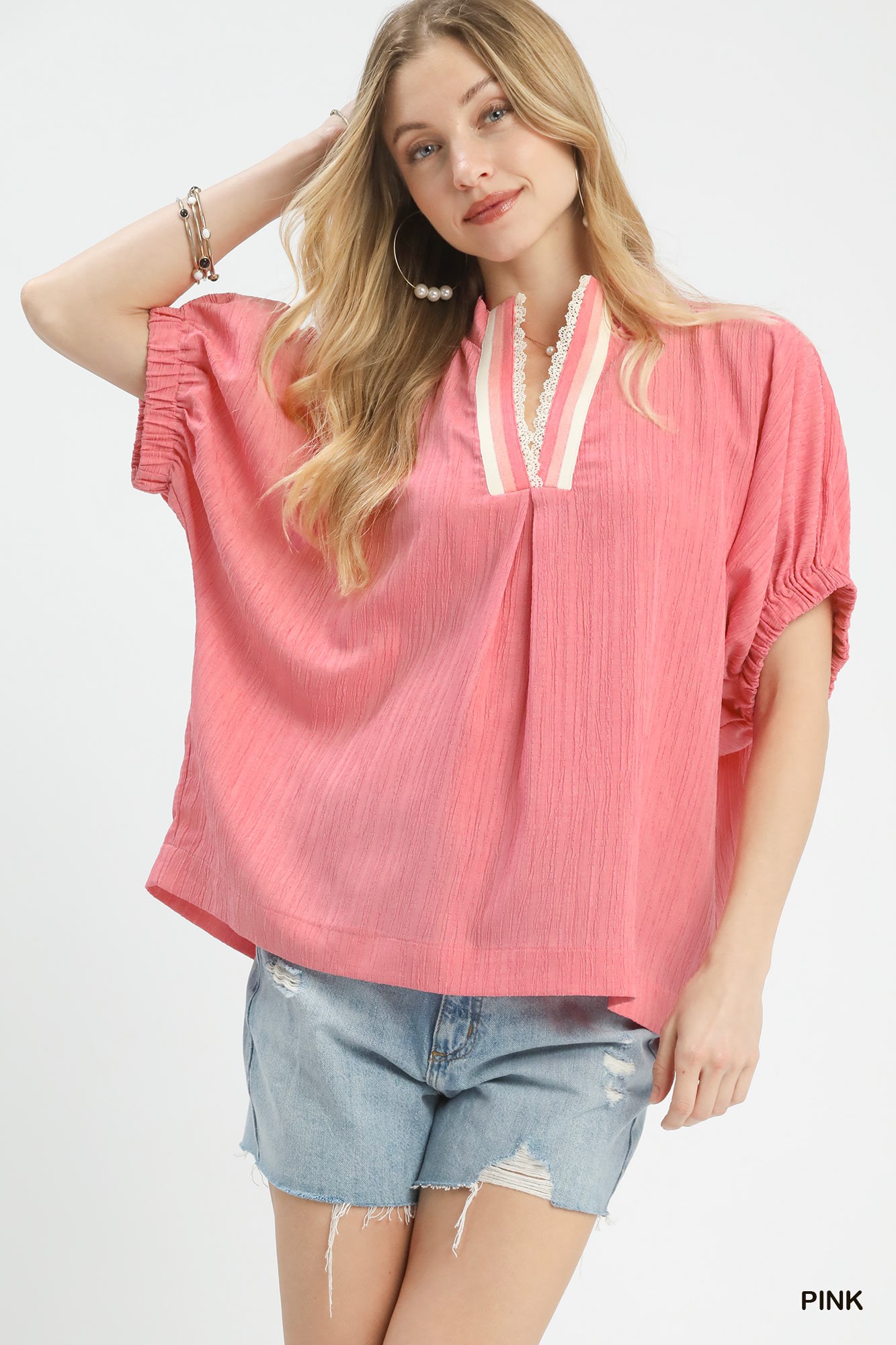 Umgee Textured V-Neck Blouse