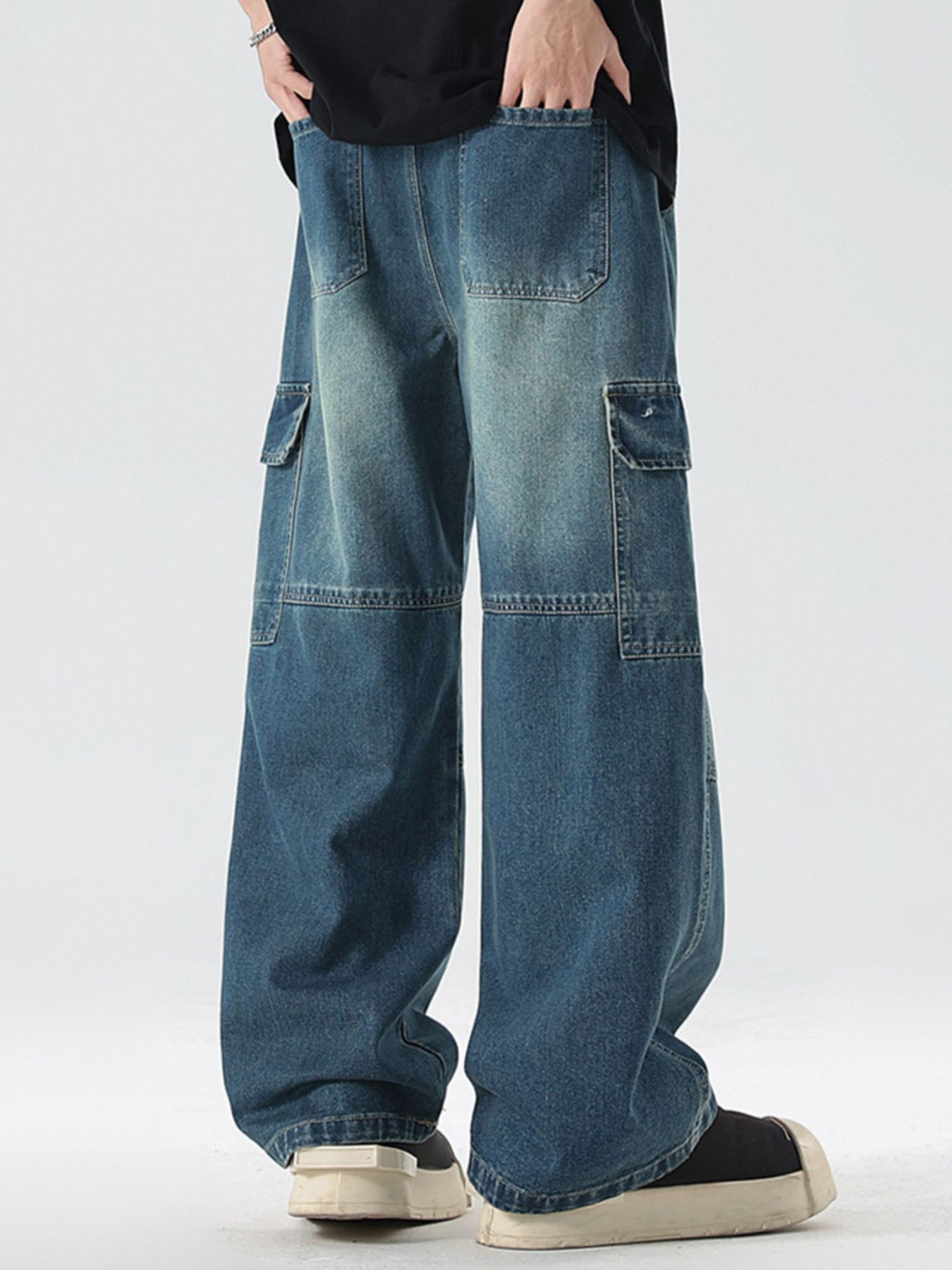 Men's Full Size Vintage Wash Wide Leg Jeans Plus Size
