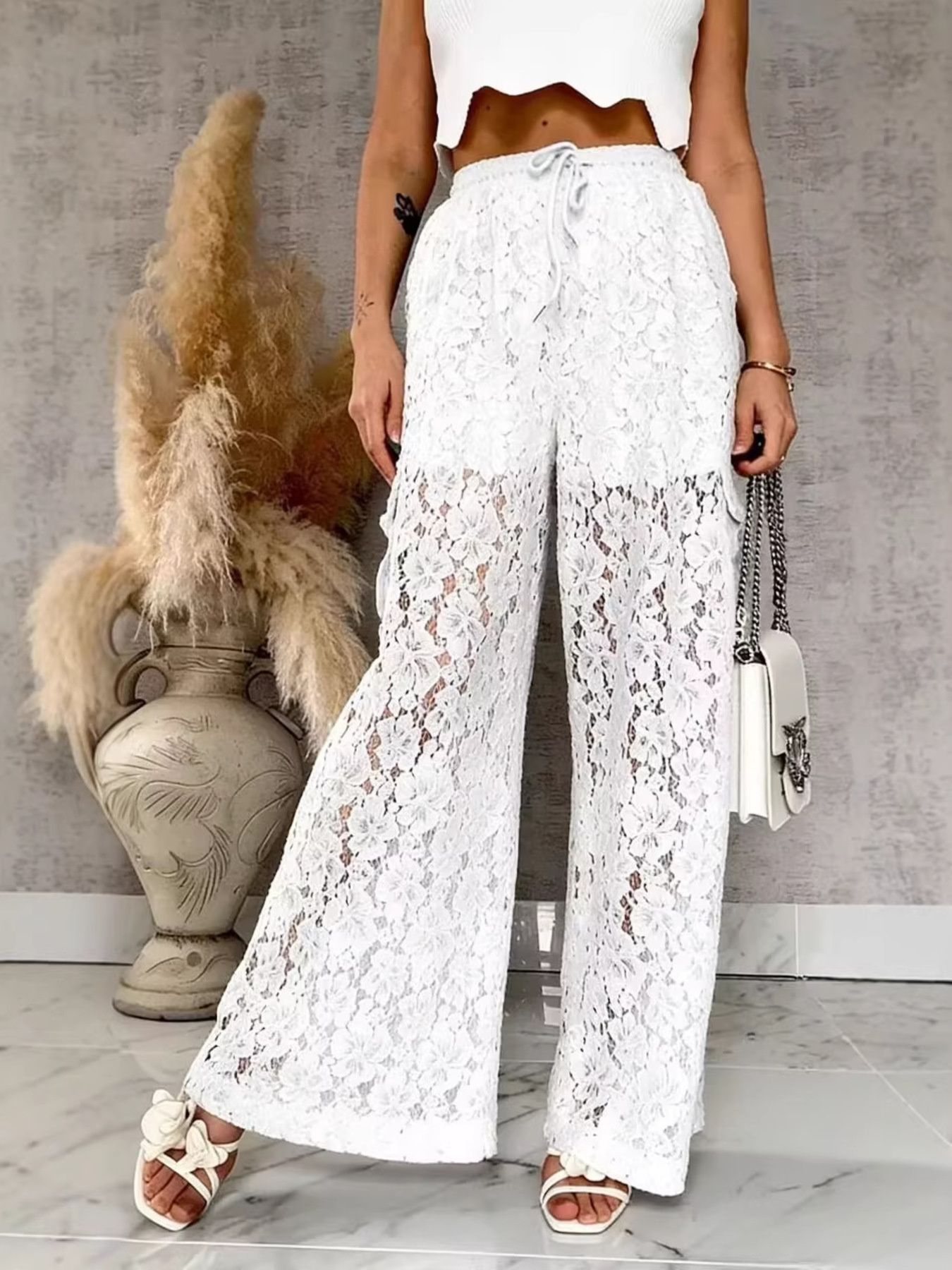Lace Wide-Leg Pants