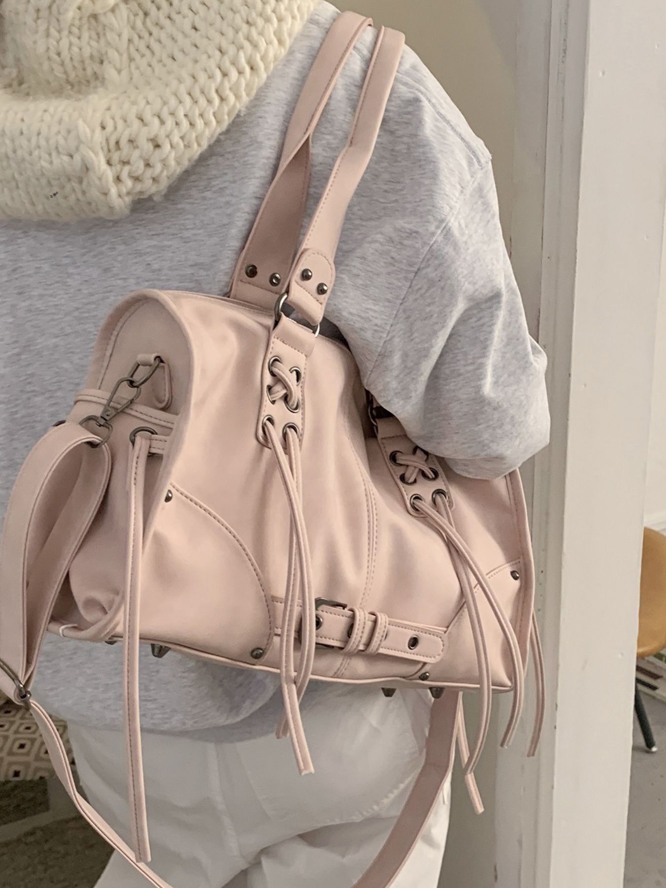 Lace Up Decor Shoulder Bag