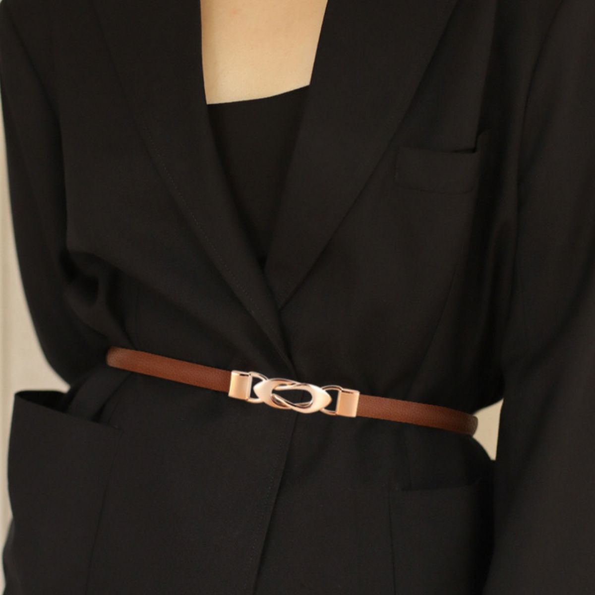Skinny Leather Belt With Interlocking Buckle