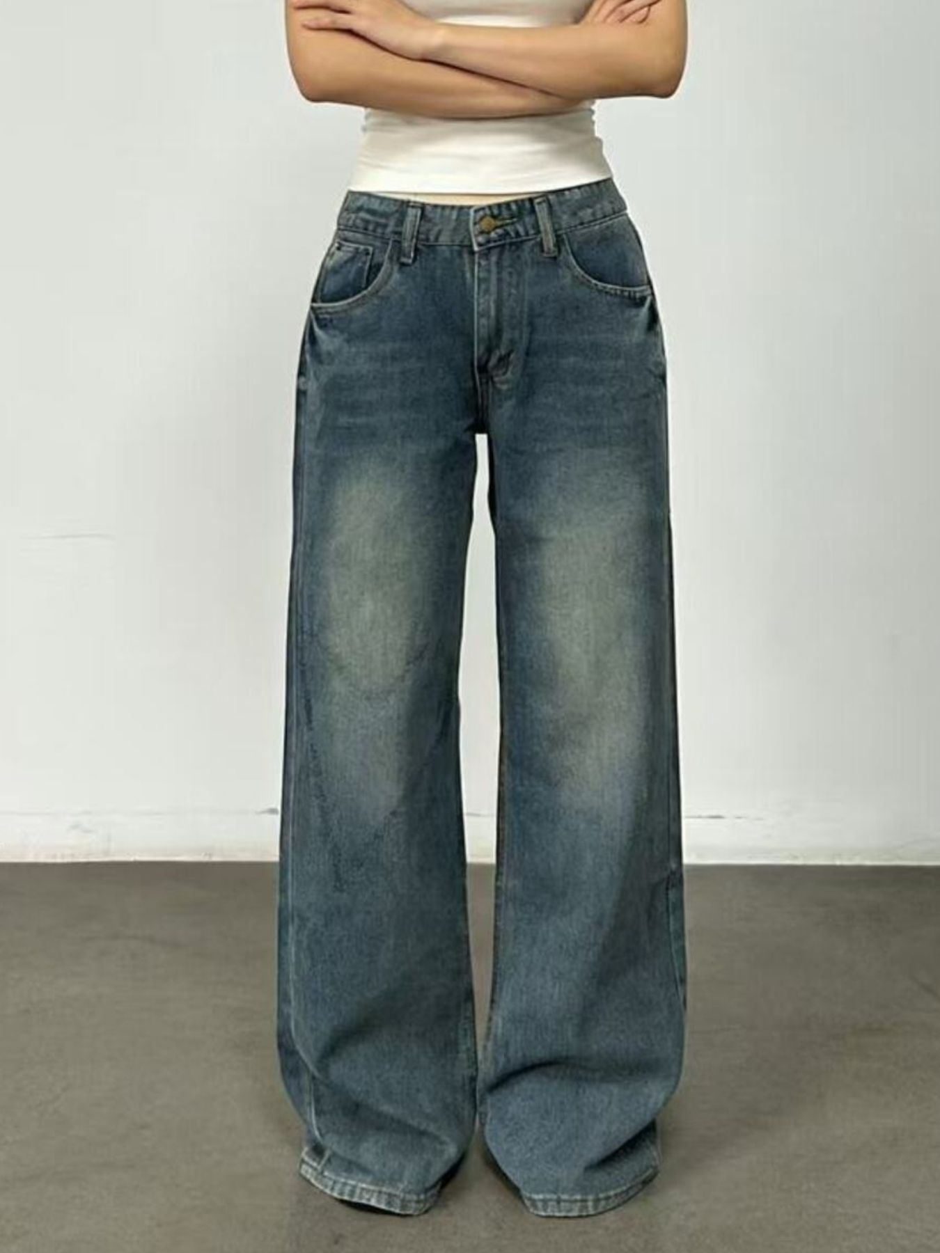 Vintage Wash Wide Leg Jeans