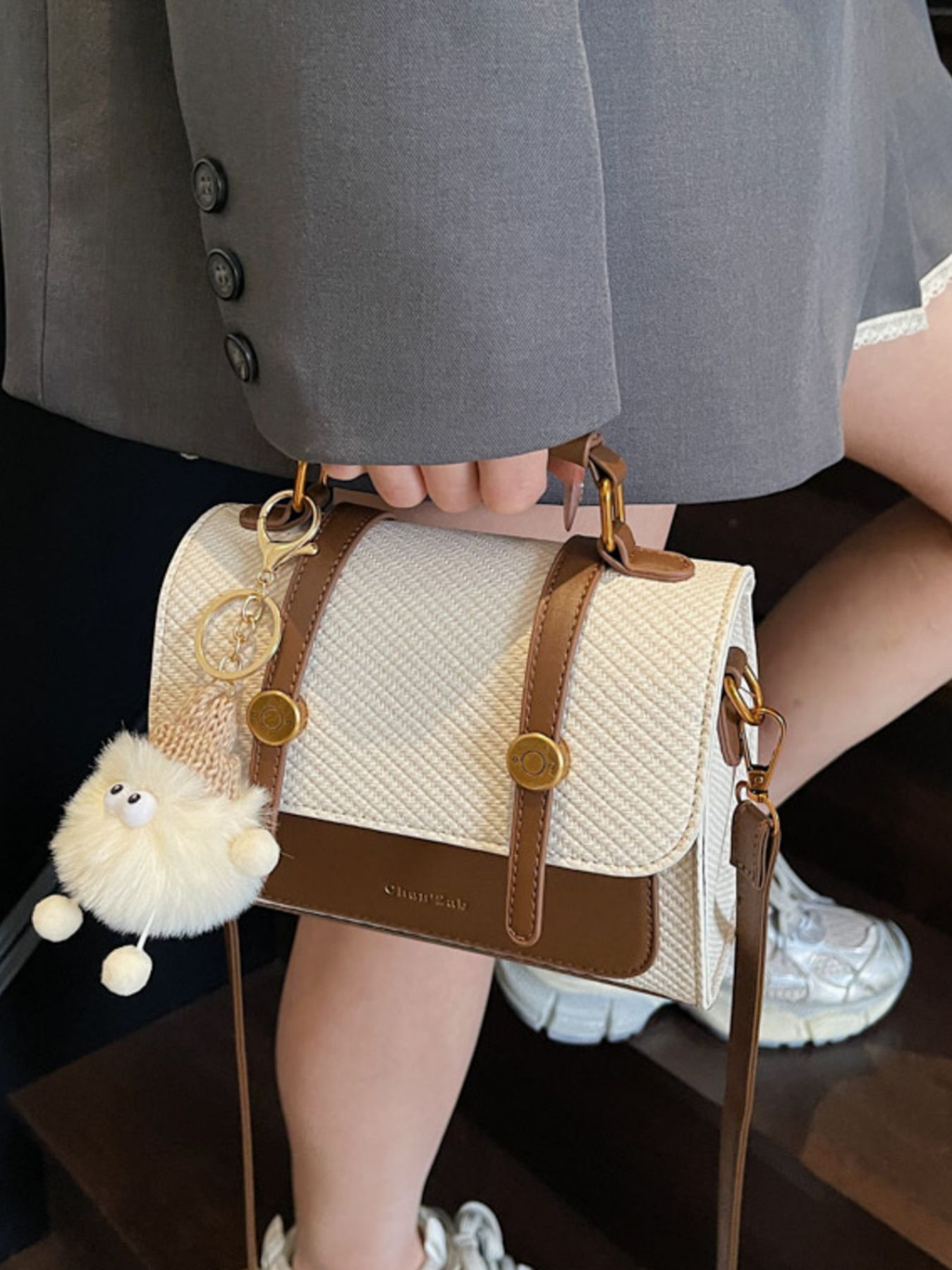 Vintage Style Flap Crossbody Bag with Charm