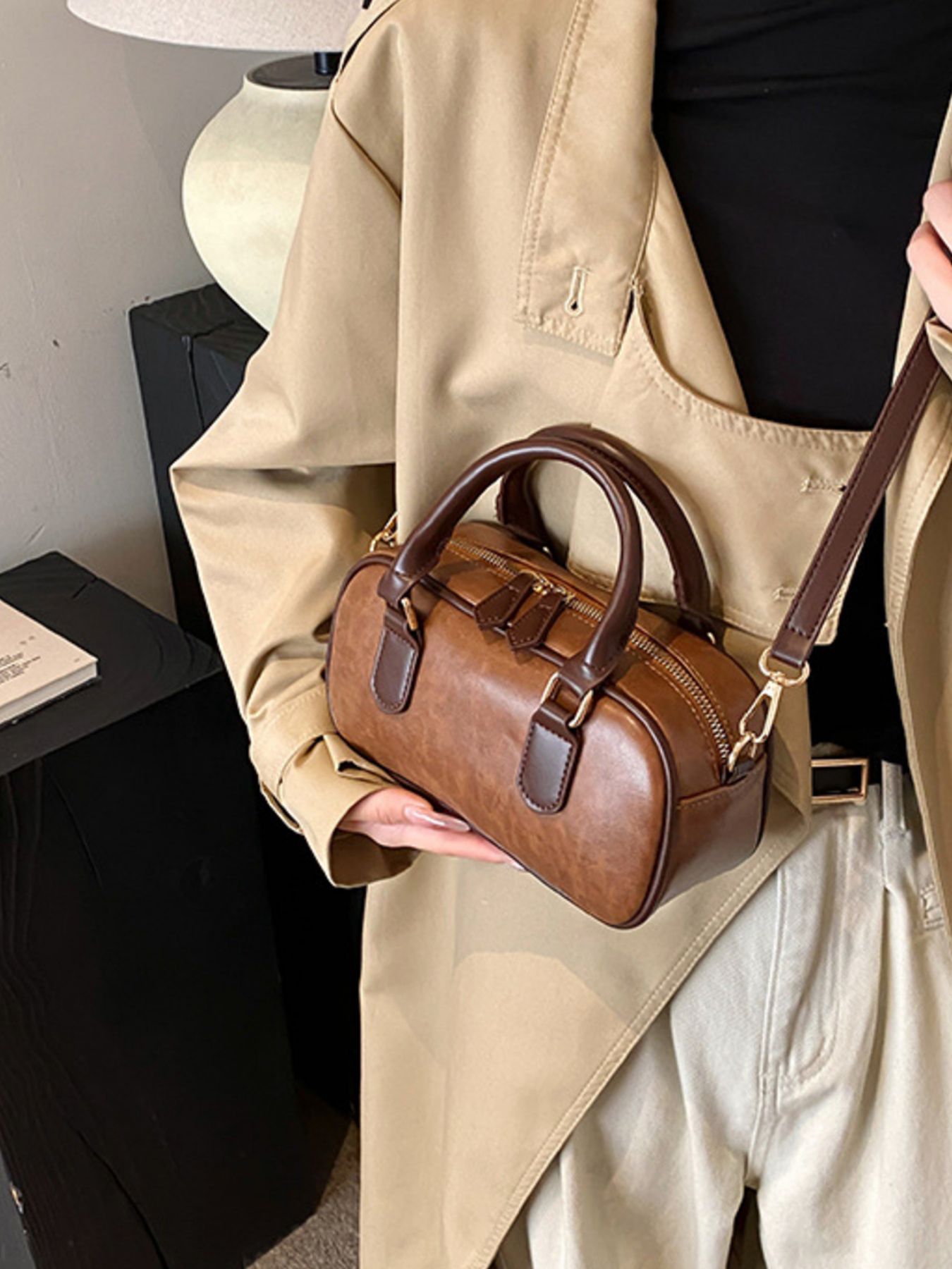 Vintage Style Barrel Crossbody Bag