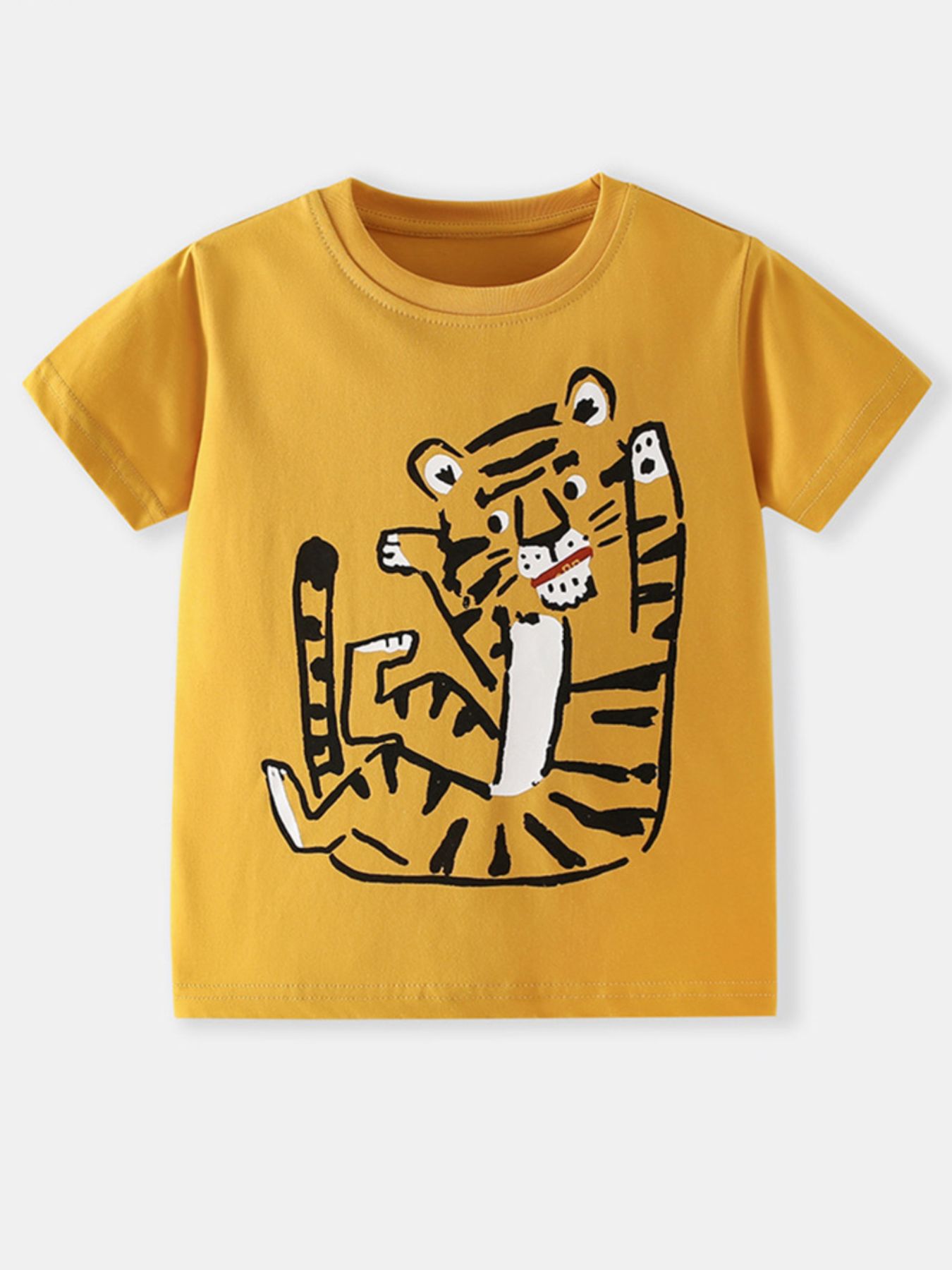 Children's Tiger Graphic Round Neck T-Shirt
