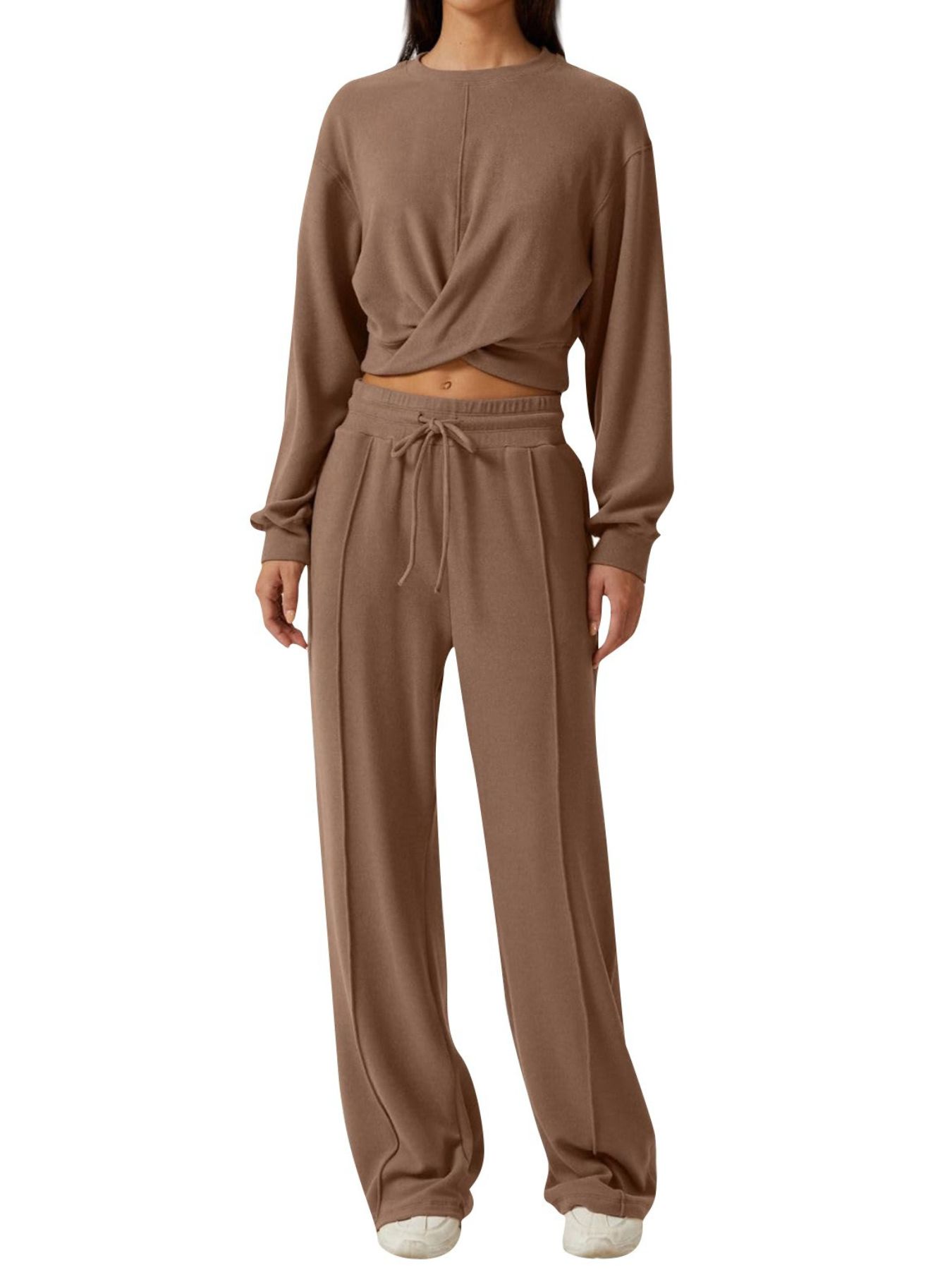 Twist-Front Long Sleeve Top and Pants Set