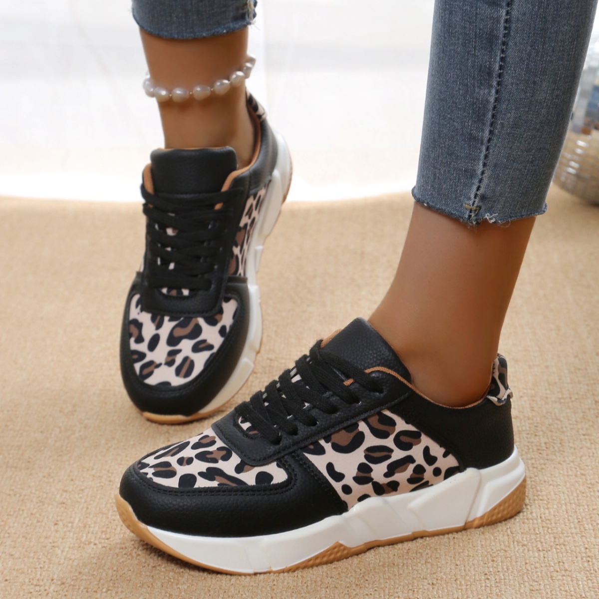 Leopard Lace Up Sneakers