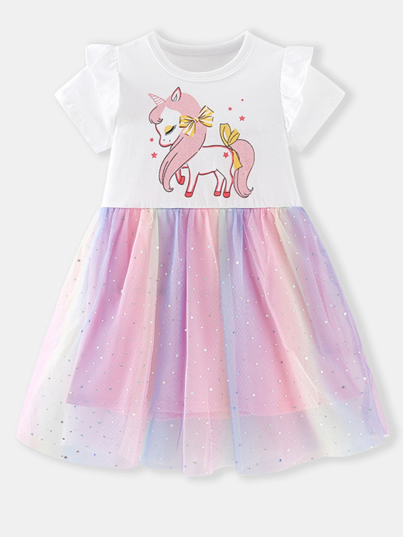 Children's Unicorn Graphic Rainbow Tulle Dress
