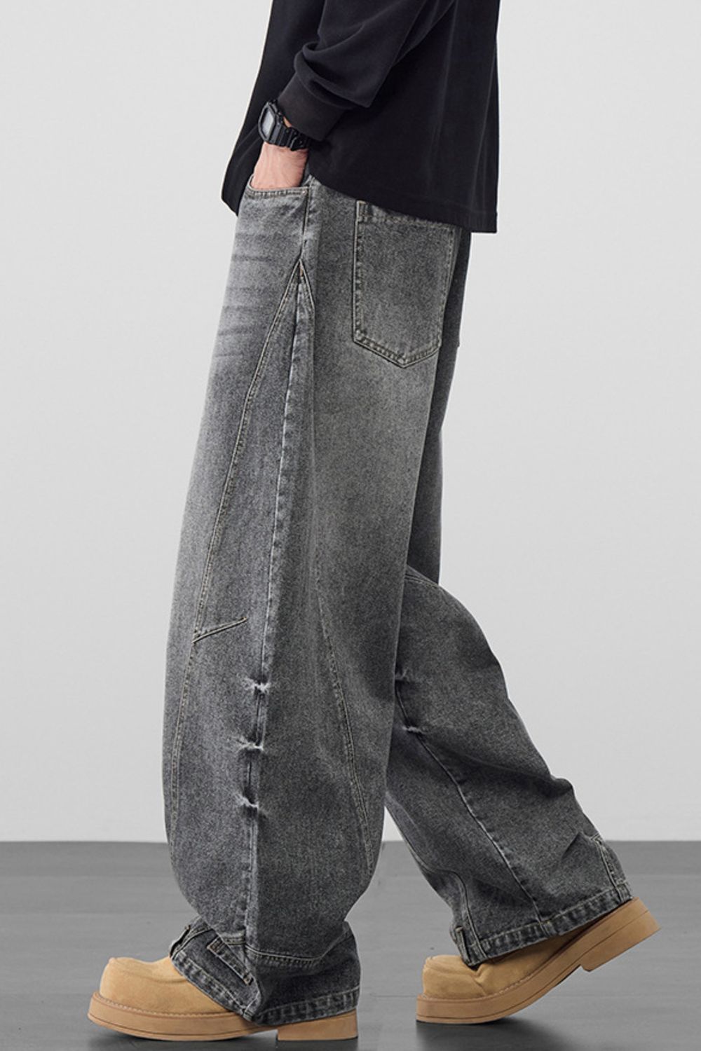 Men's Plus Size Vintage Washed Wide Leg Jeans