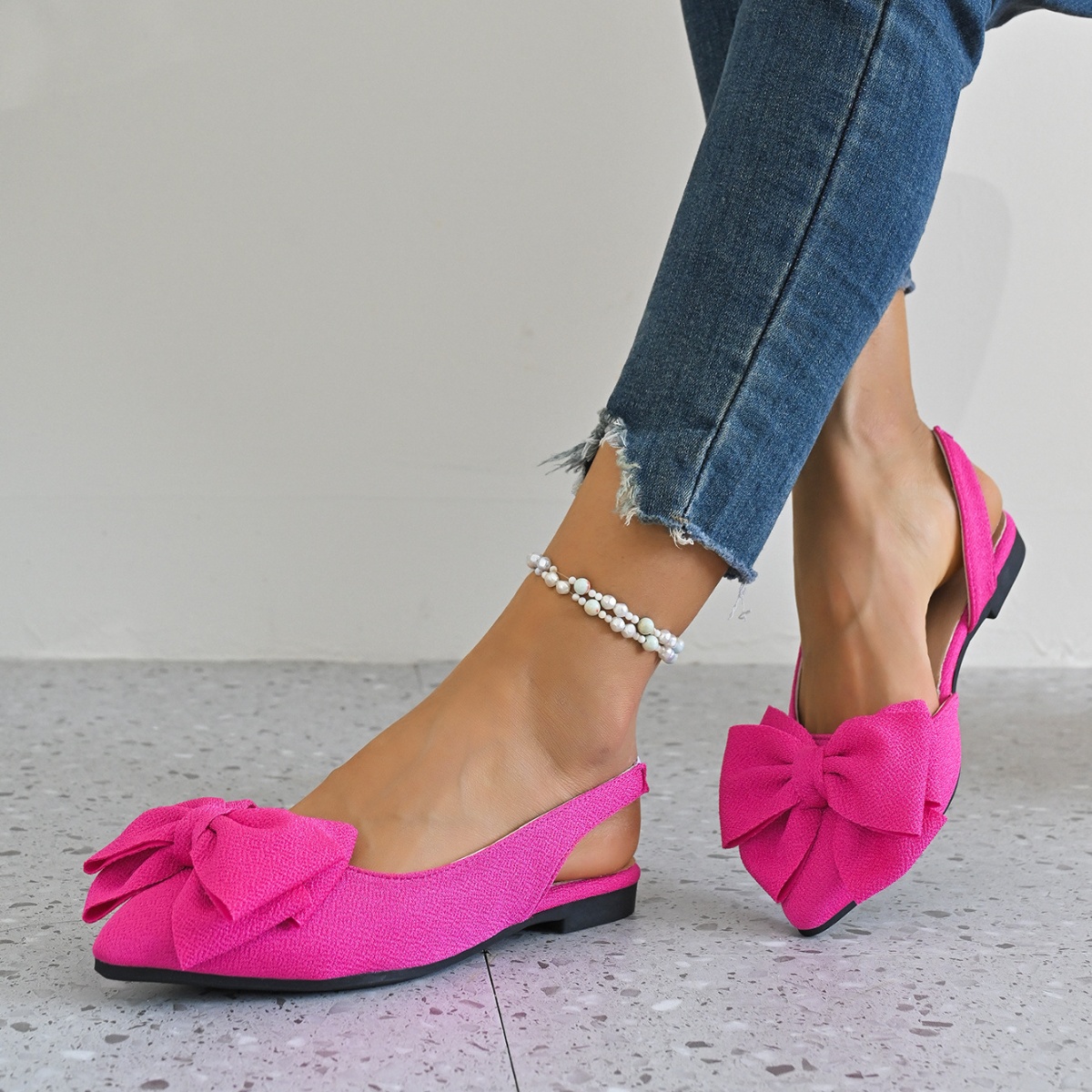 Bow Point Toe Slingback Sandals
