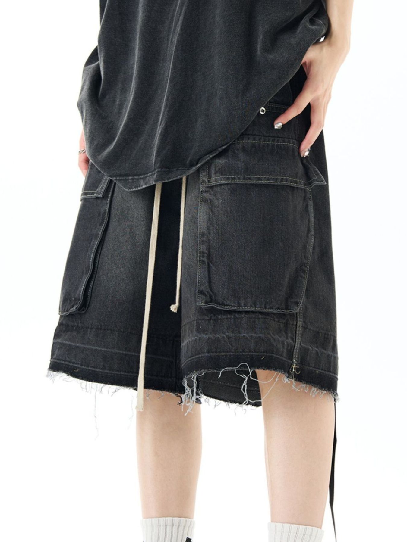 Men's Full Size Vintage Wash Cargo Denim Shorts Plus Size