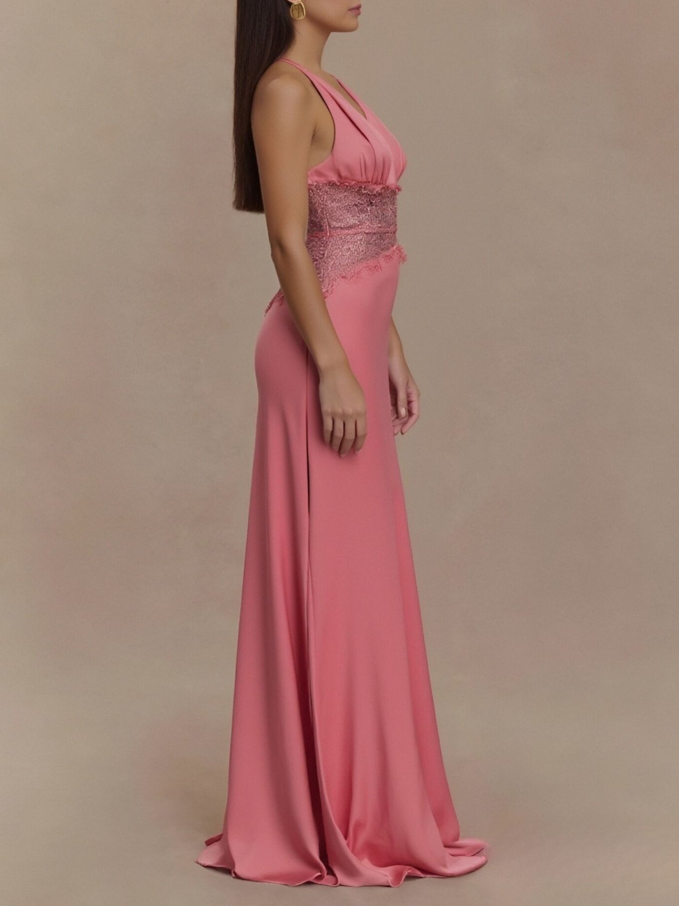 Halter Neck Lace Trimmed Maxi Dress