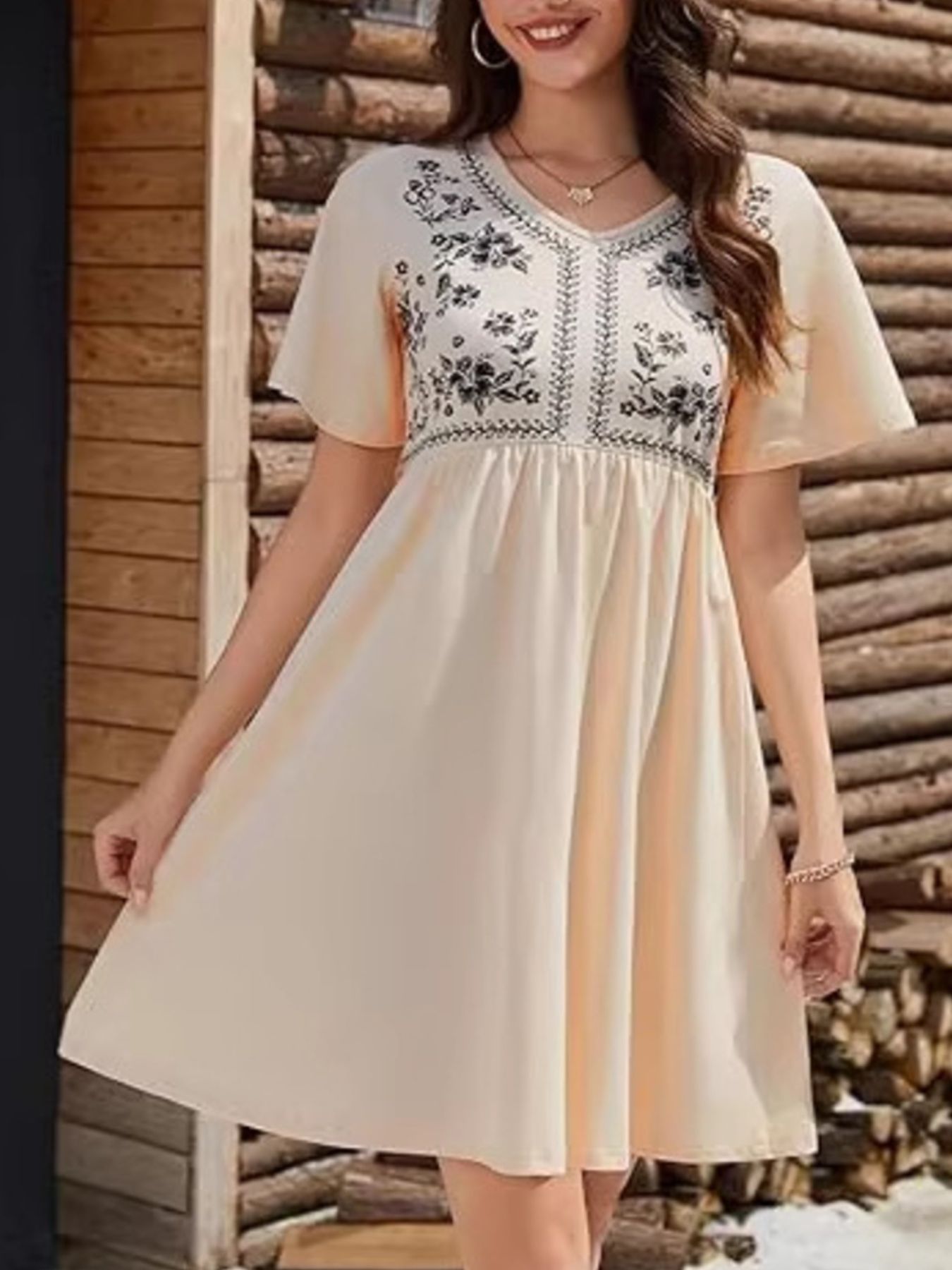 Floral Short Sleeve Flowy Mini Dress