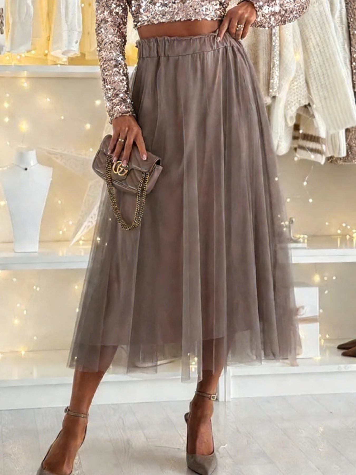 Tulle A-Line Midi Skirt