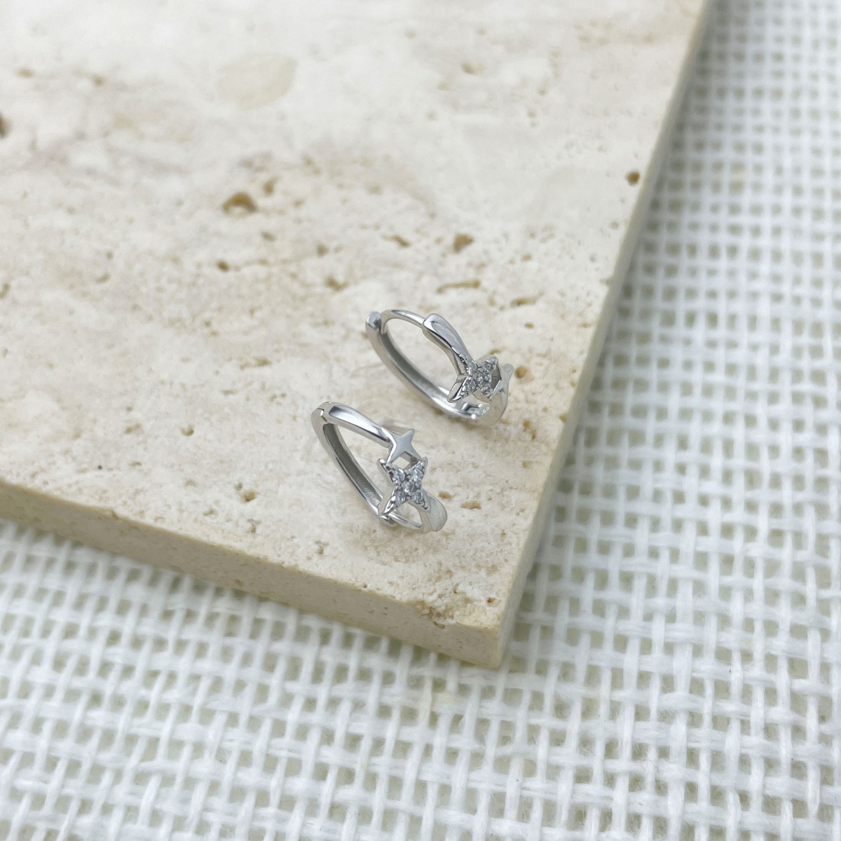925 Sterling Silver Star Hoop Earrings