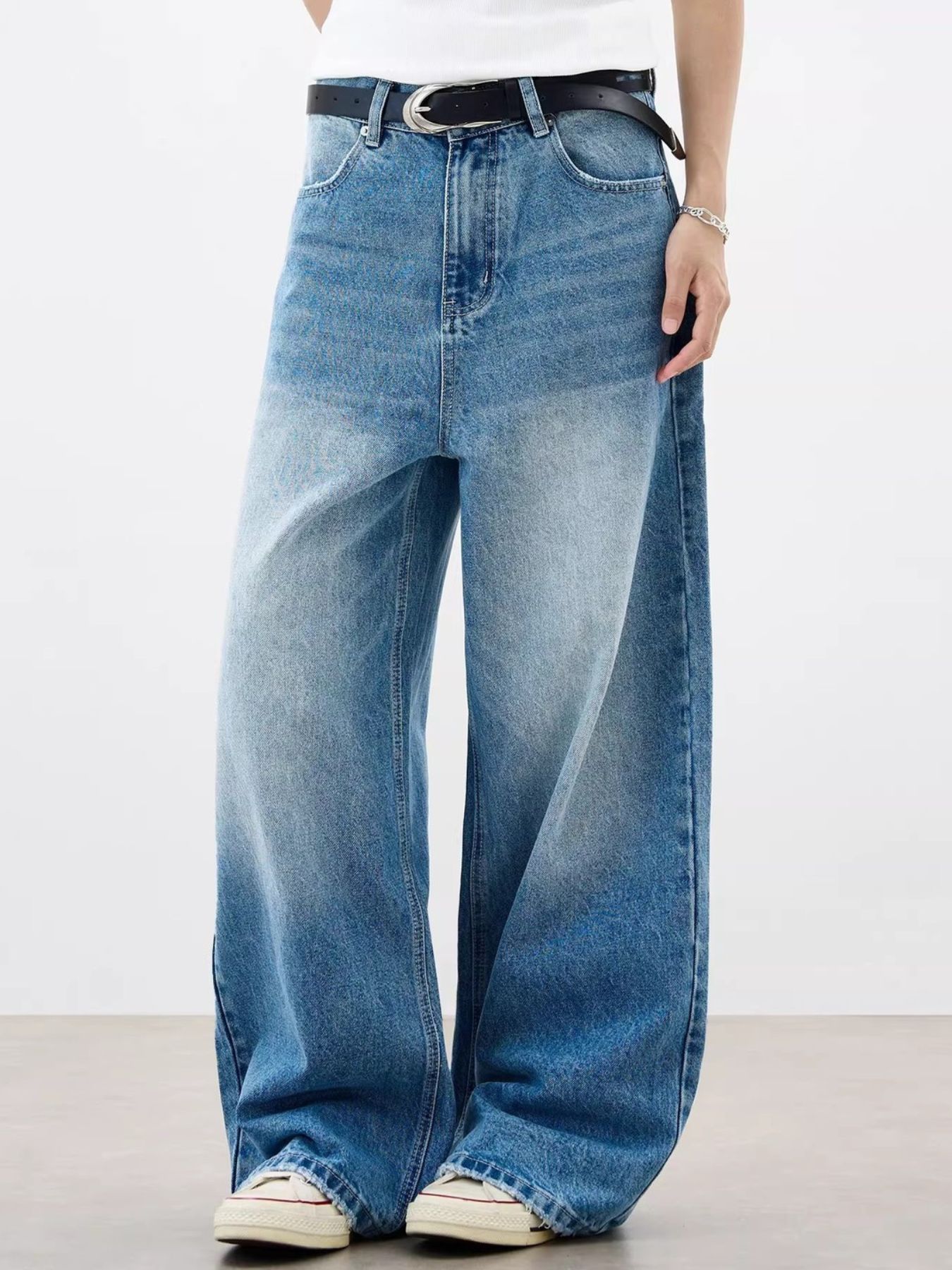 Men's Full Size Wide Leg Vintage Wash Jeans Plus Size