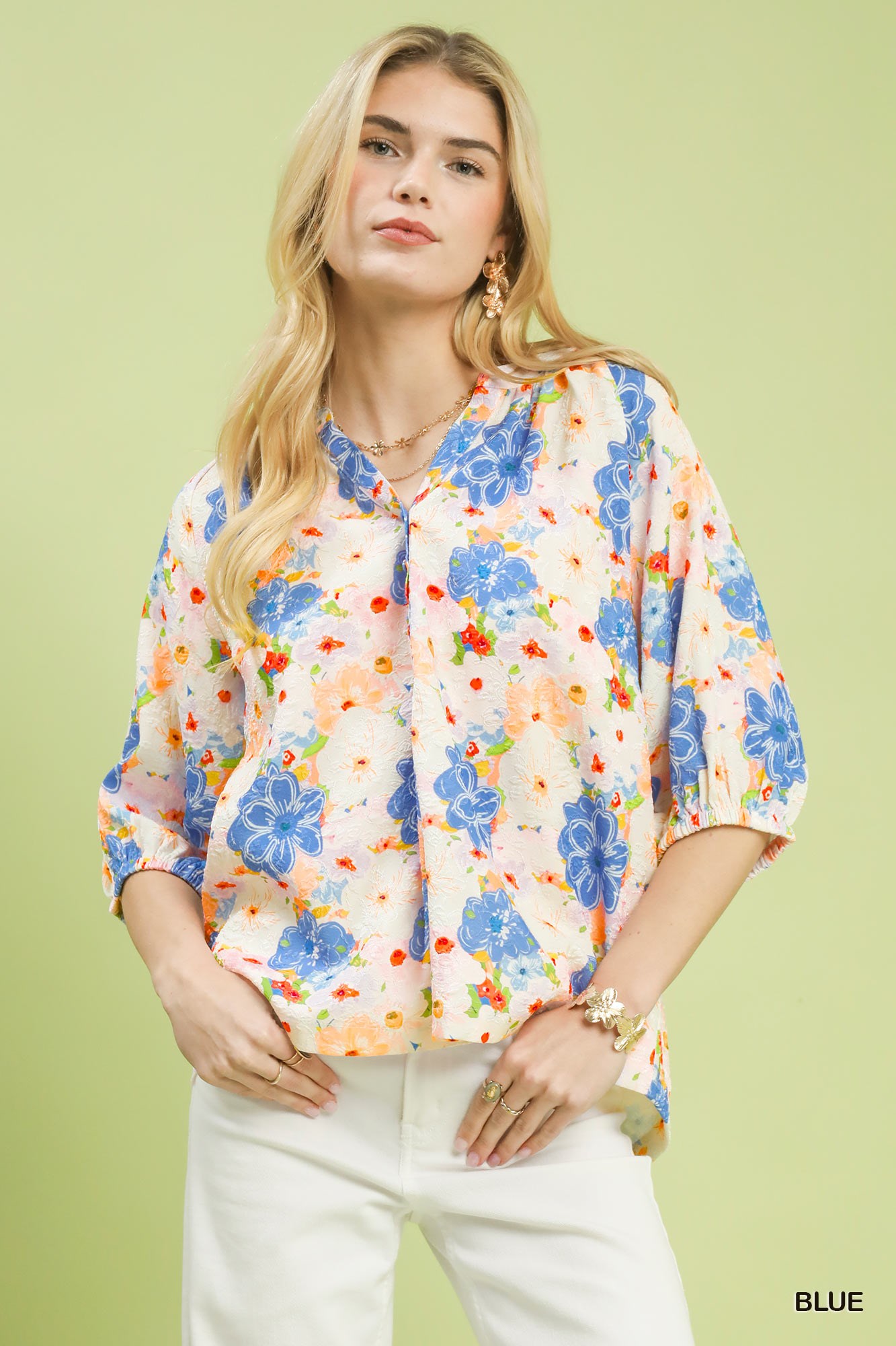 Umgee Mixed Floral Print Blouse