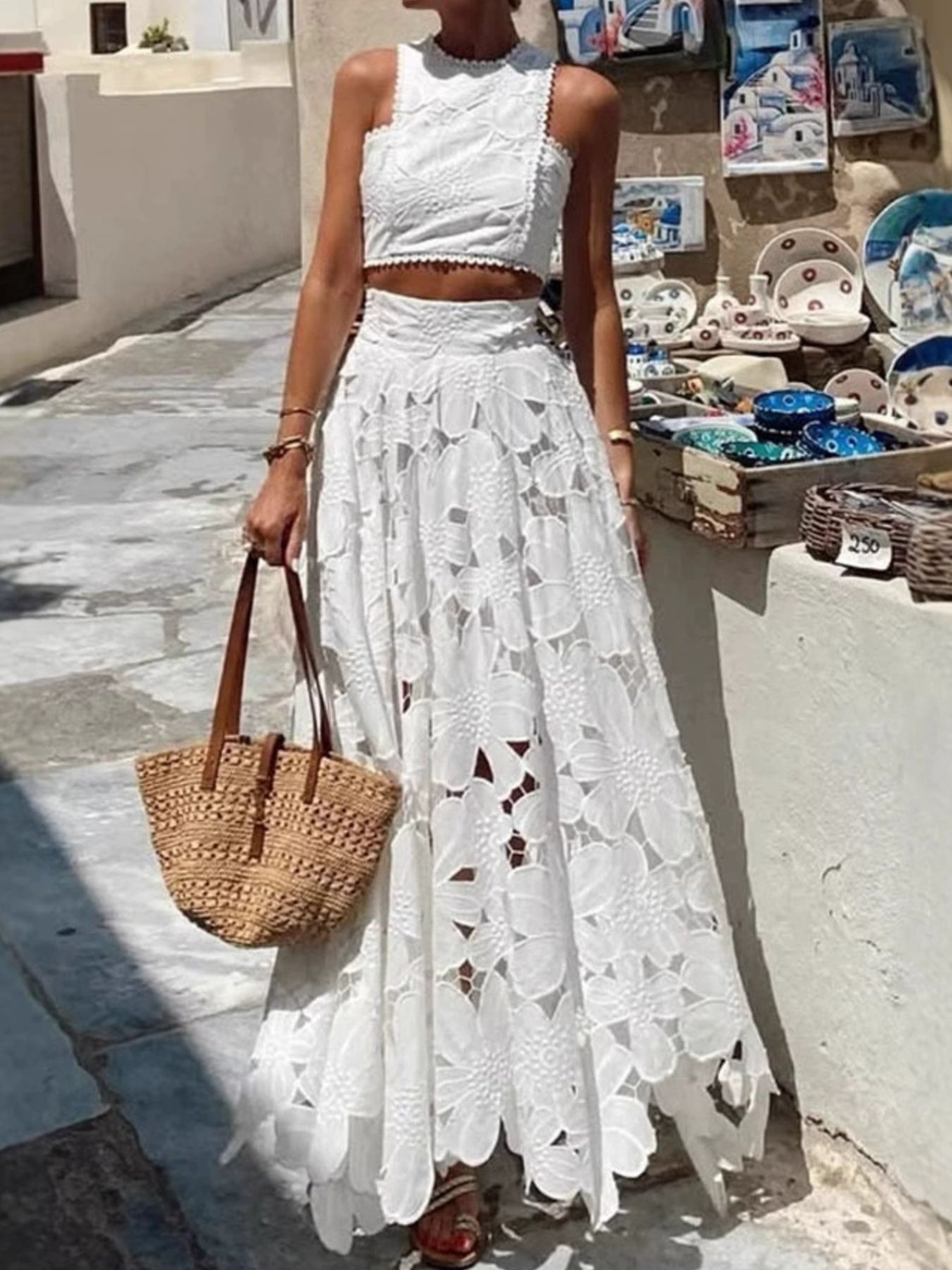 Floral Lace Tank and Skirt Set