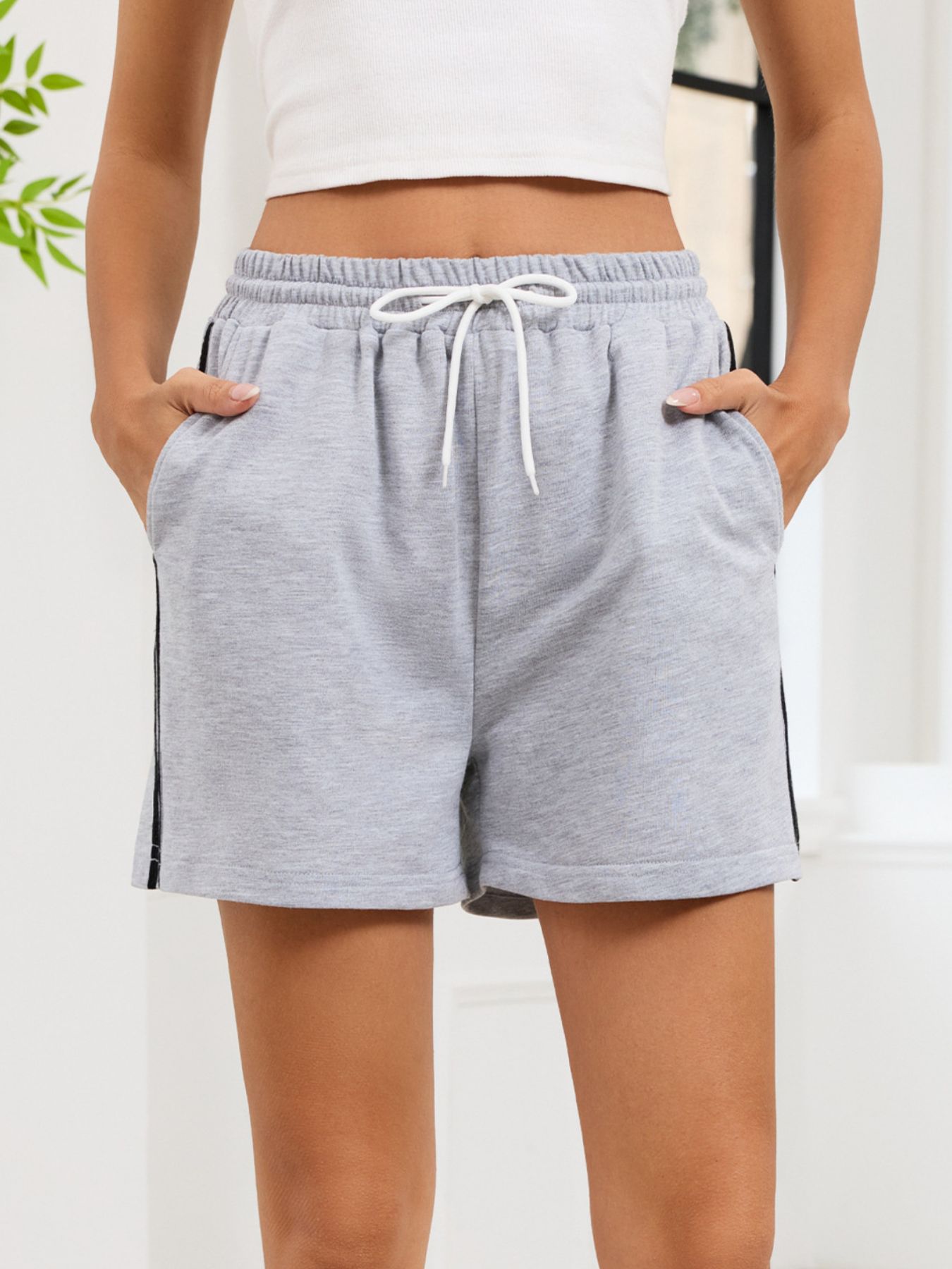Striped Trim Drawstring Shorts
