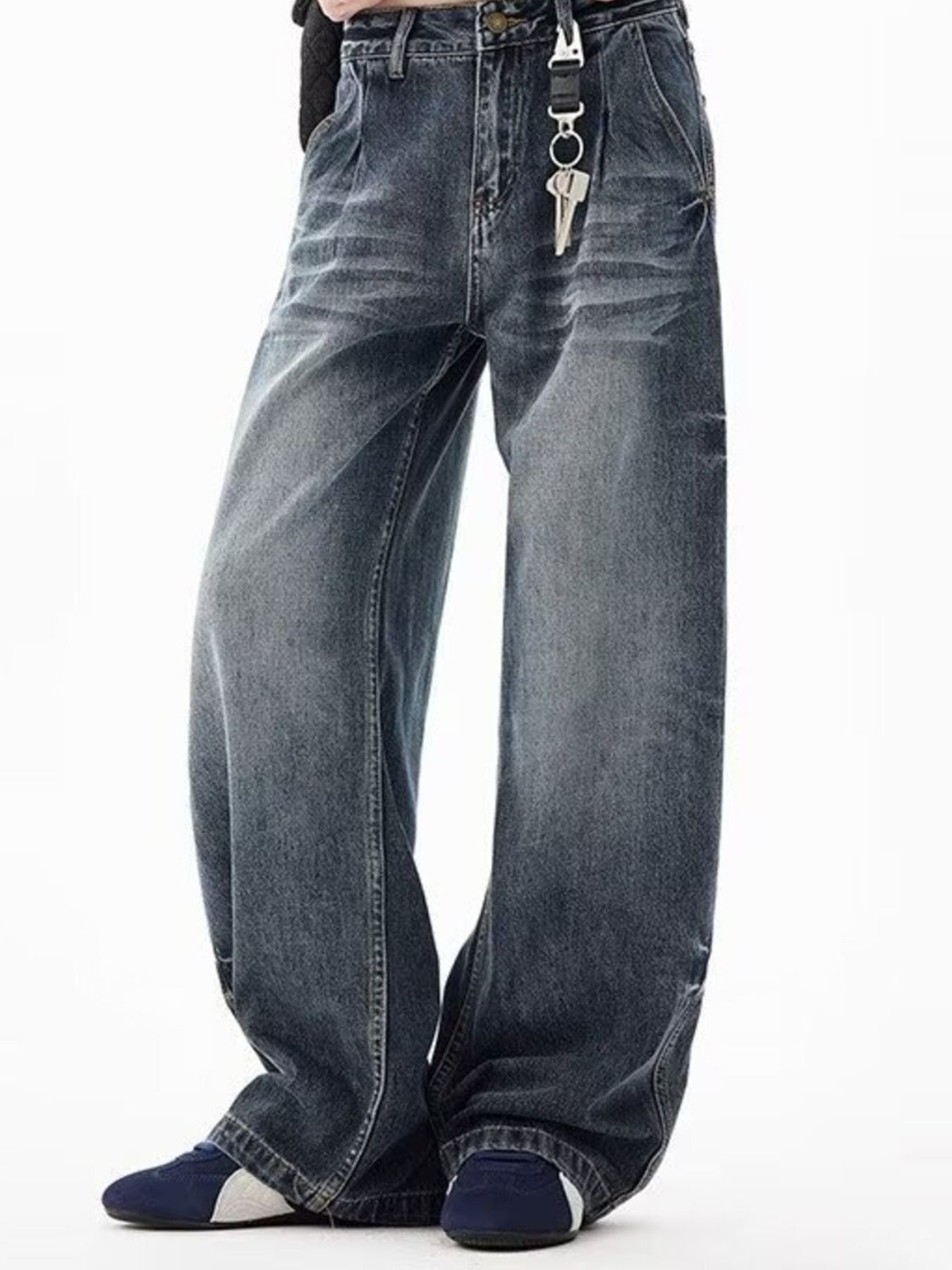 Men's Full Size Vintage Wash Wide Leg Jeans Plus Size