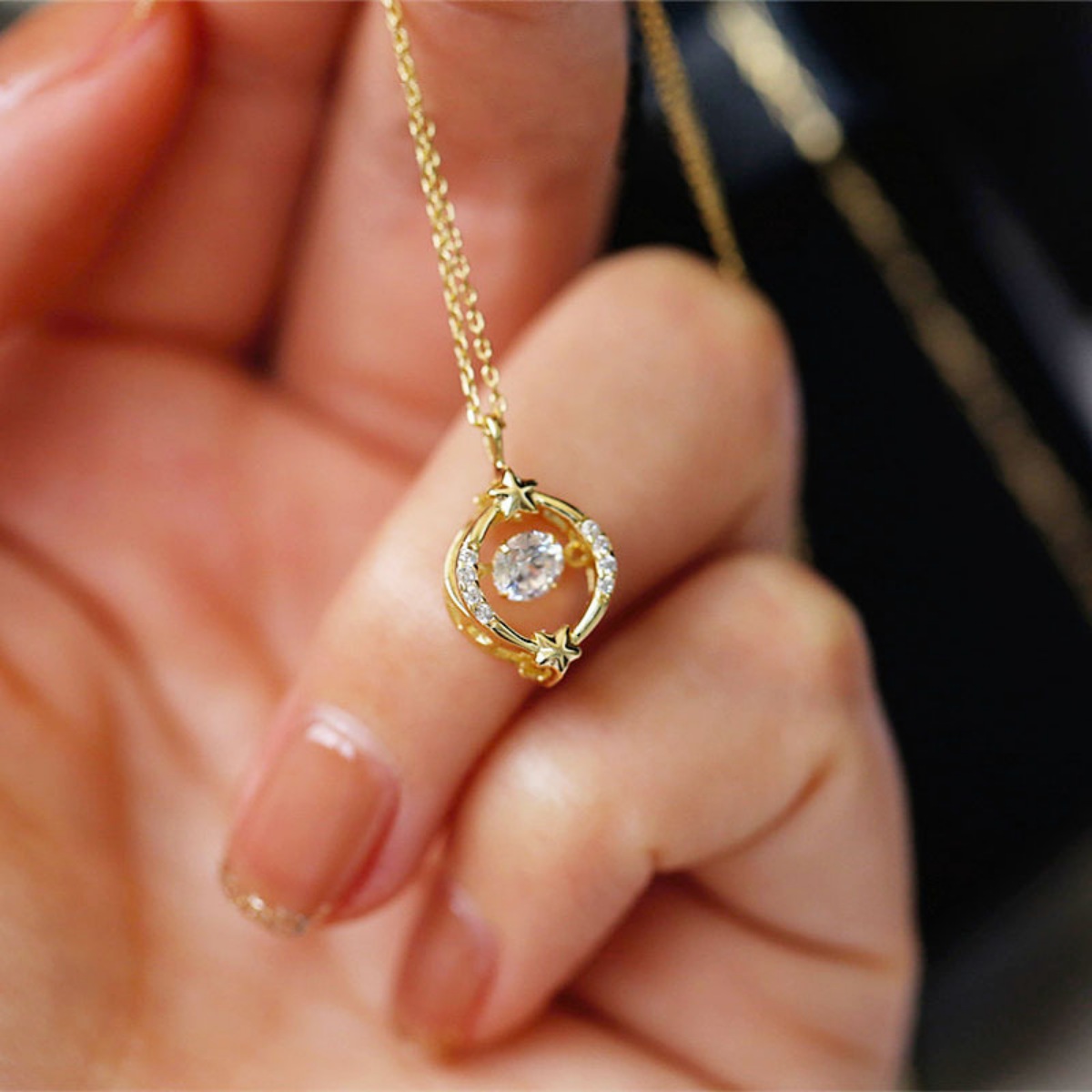 18K Gold-Plated Zircon Star Circle Pendant Necklace