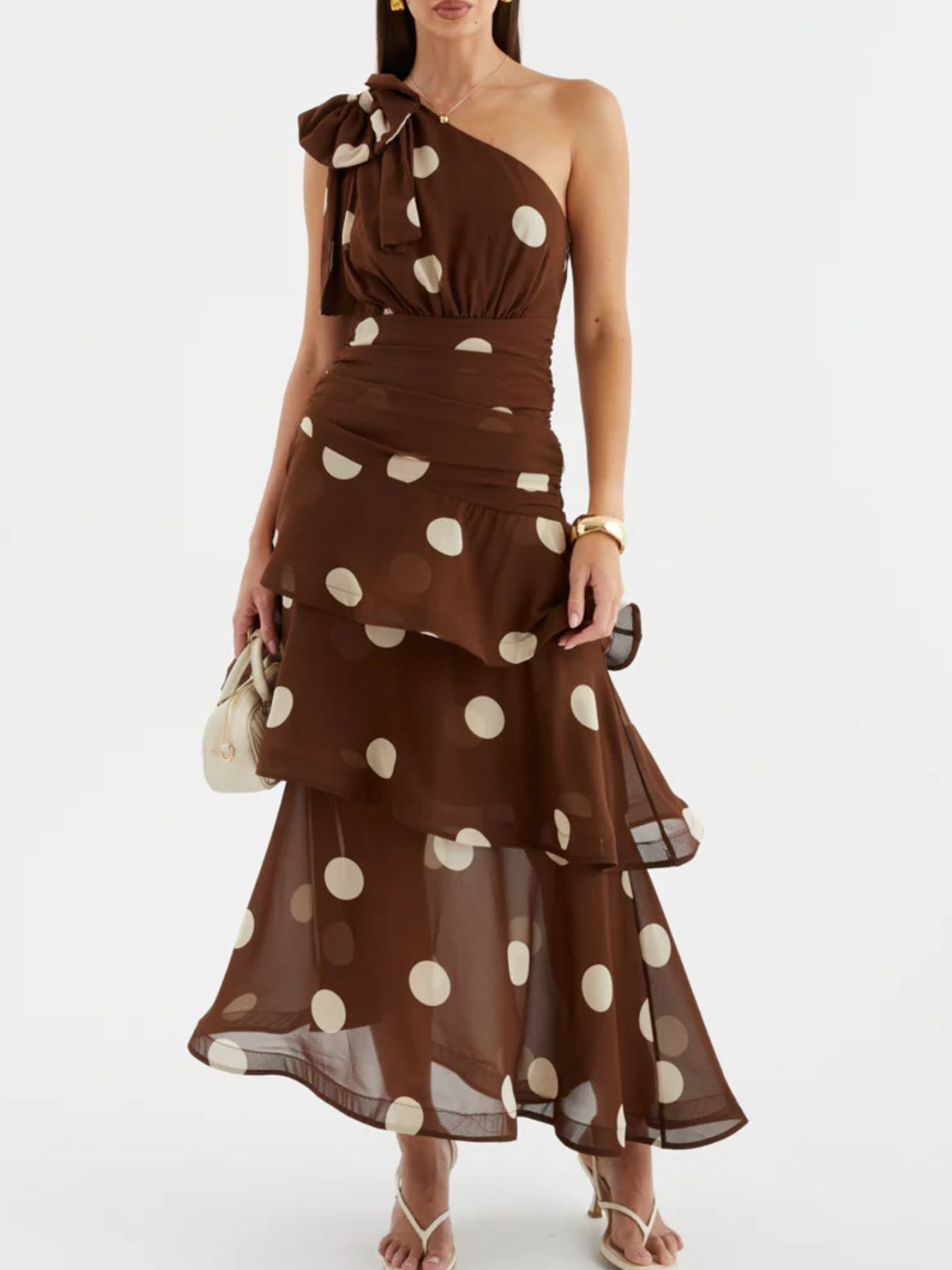 Polka Dot One-Shoulder Ruffle Dress