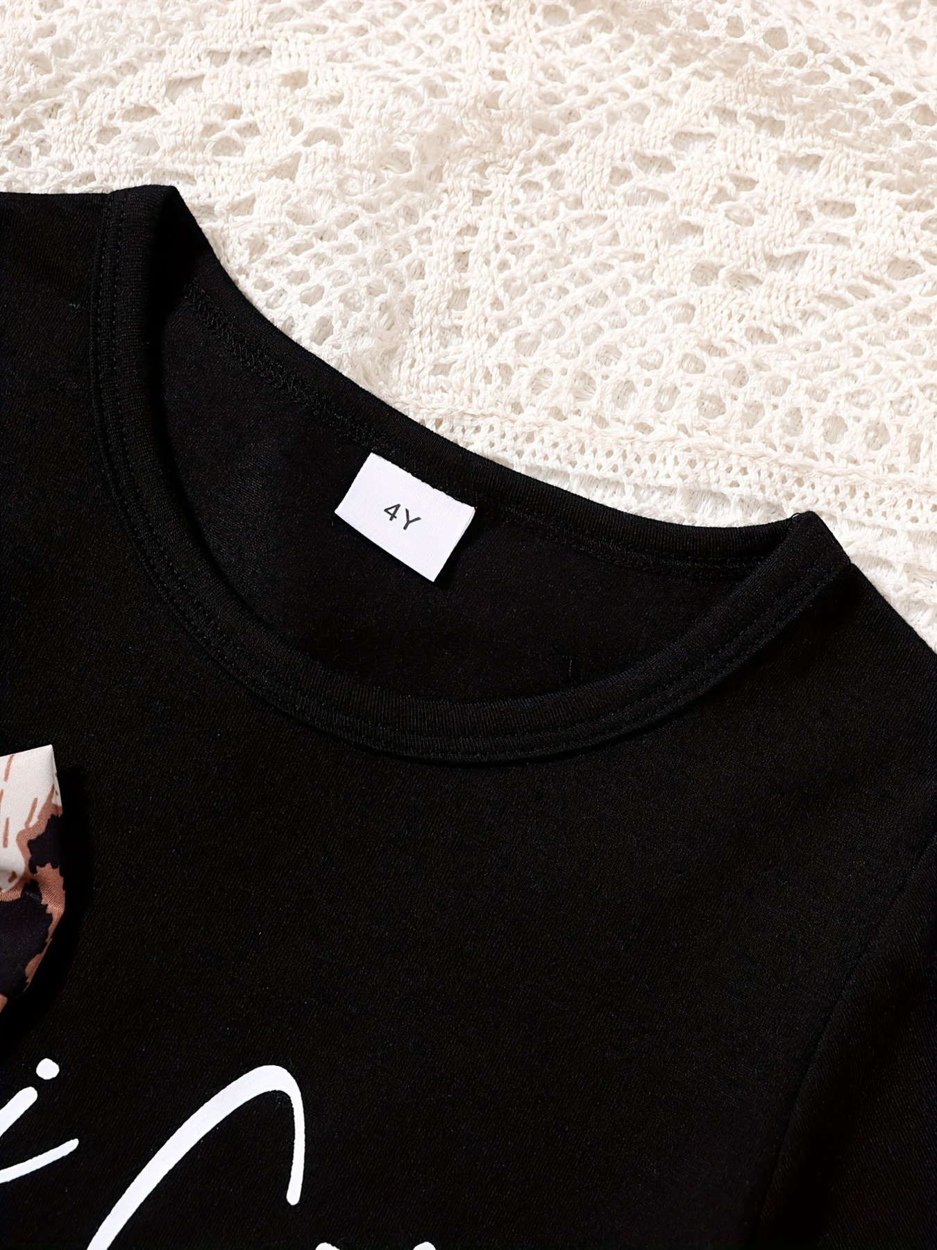 Children's Bow Round Neck Tee and Leopard Shorts Set