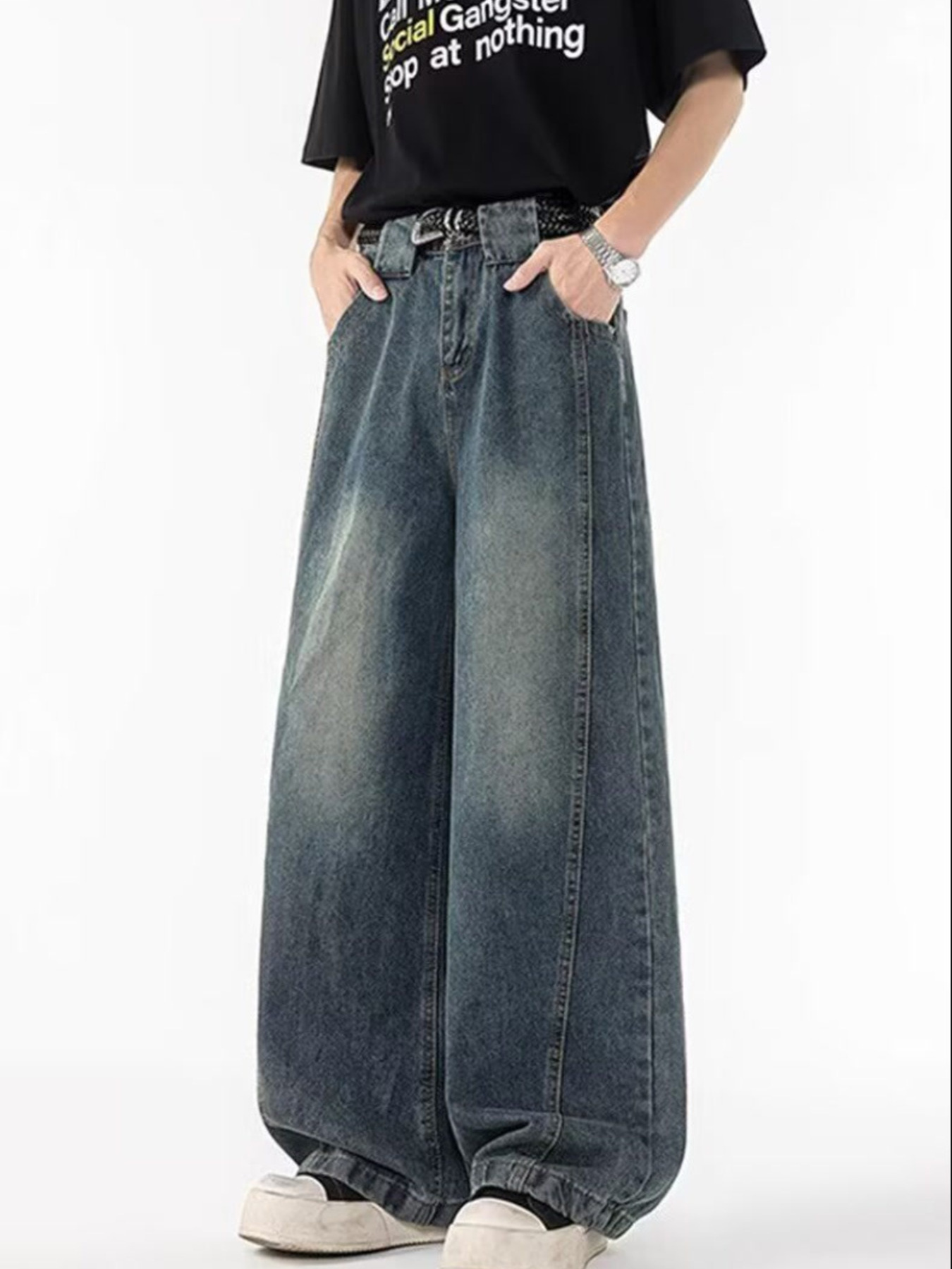 Men's Full Size Wide Leg Vintage Wash Jeans Plus Size