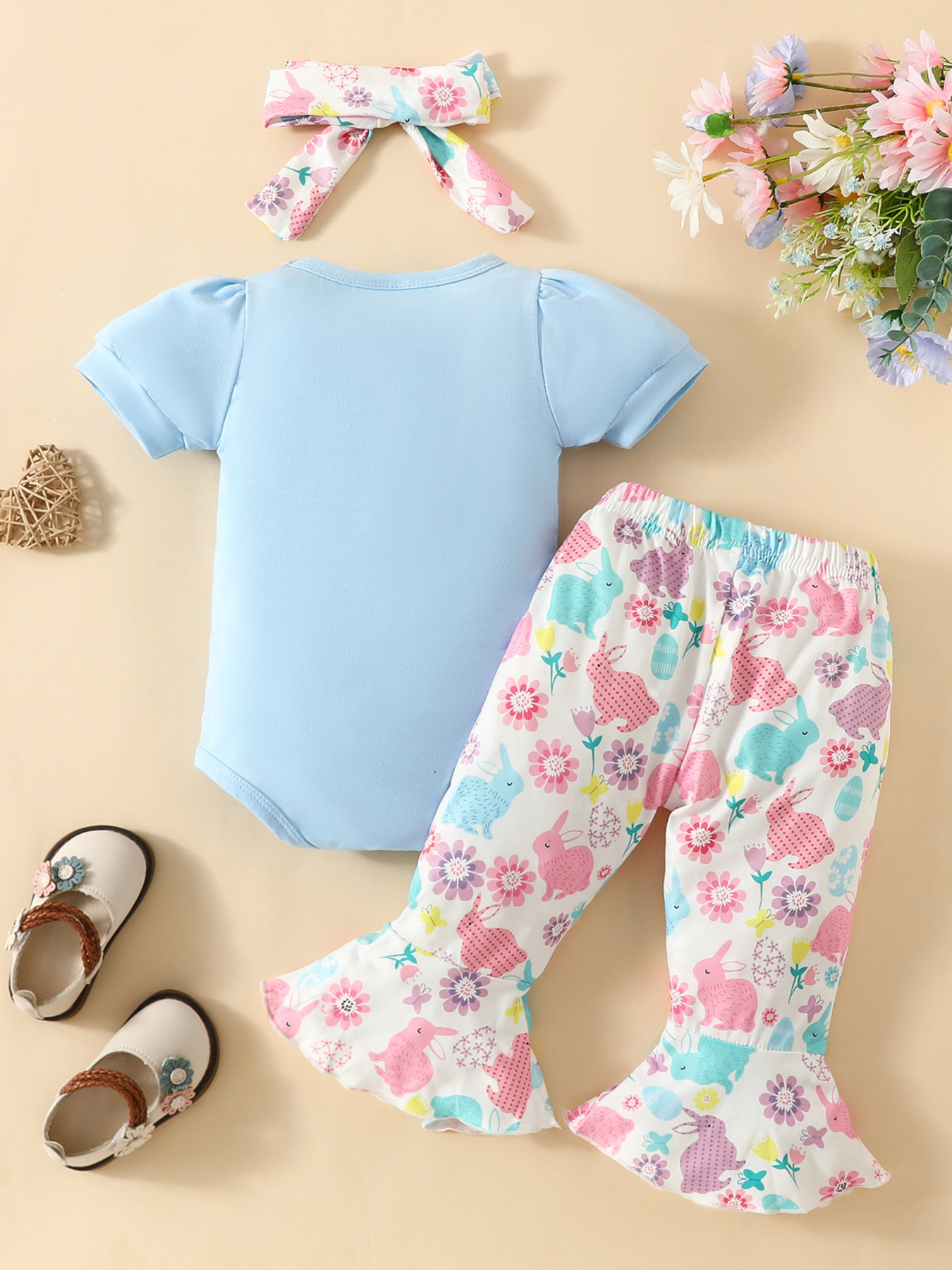 Children's Easter Bunny Graphic and Pants Set with Headband