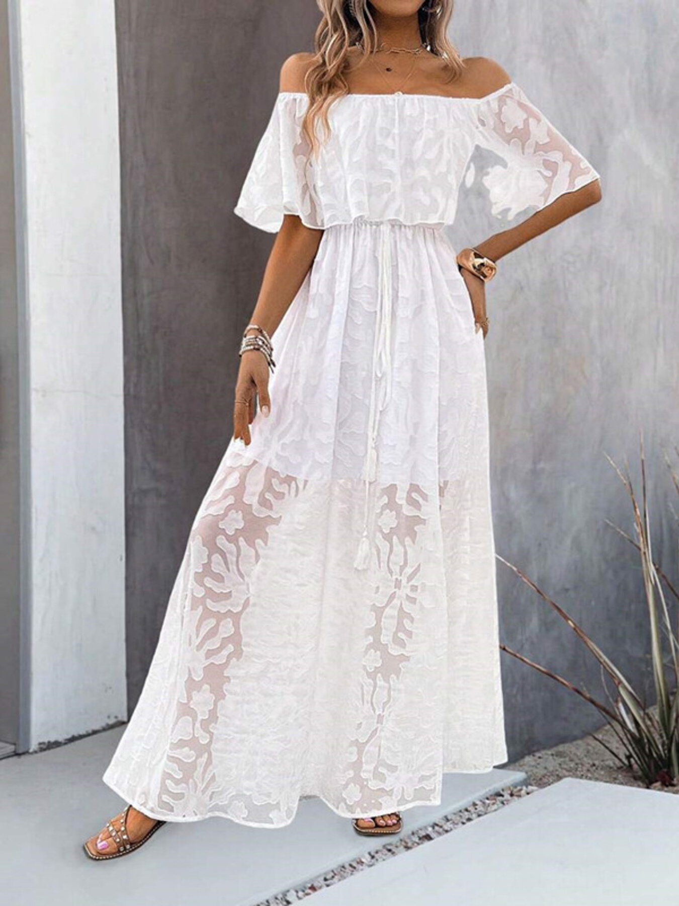 Lace Off-Shoulder Maxi Dress