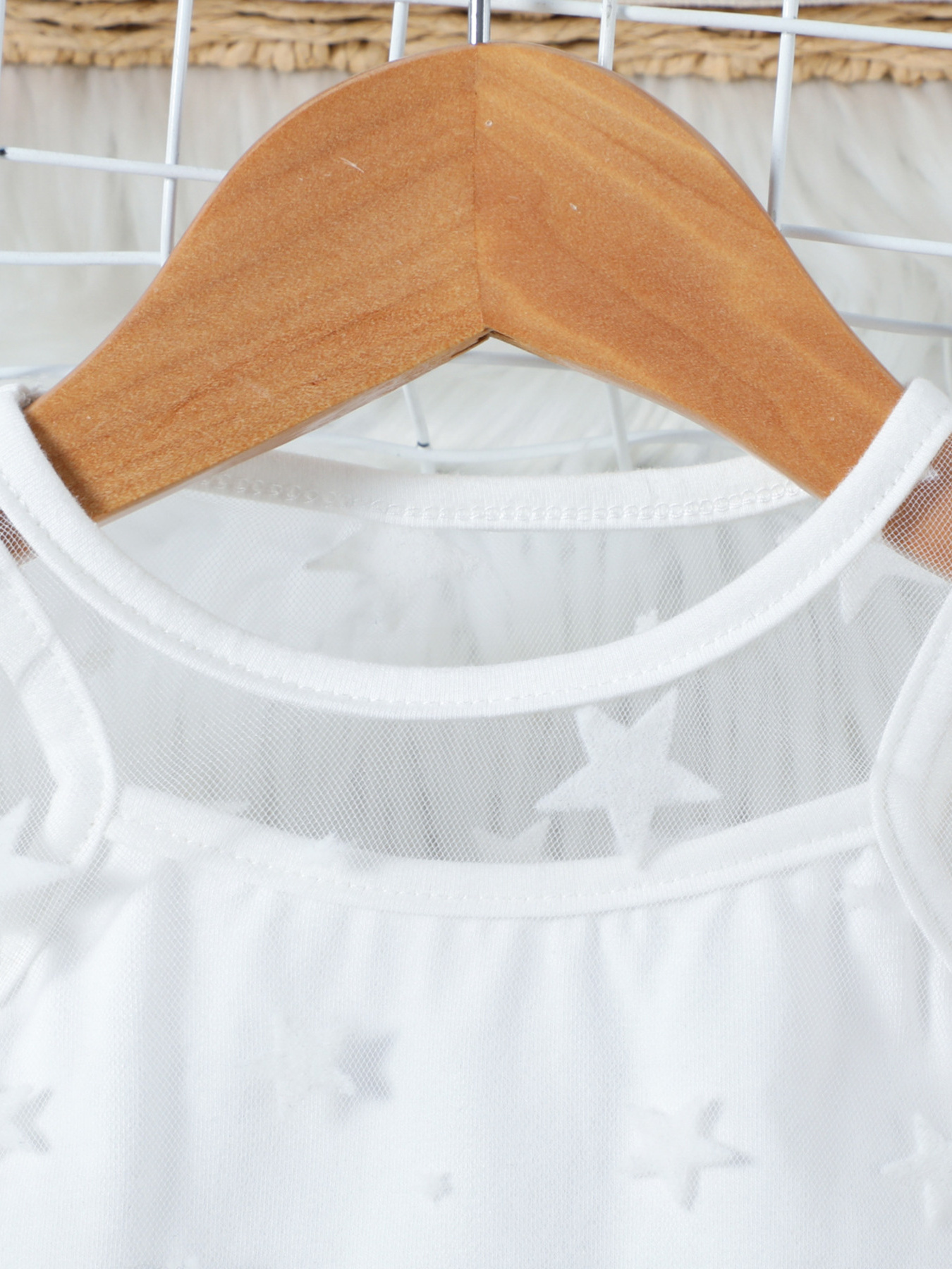 Children's Cami & Star Print Mesh Top & Ruffle Denim Skirt Set