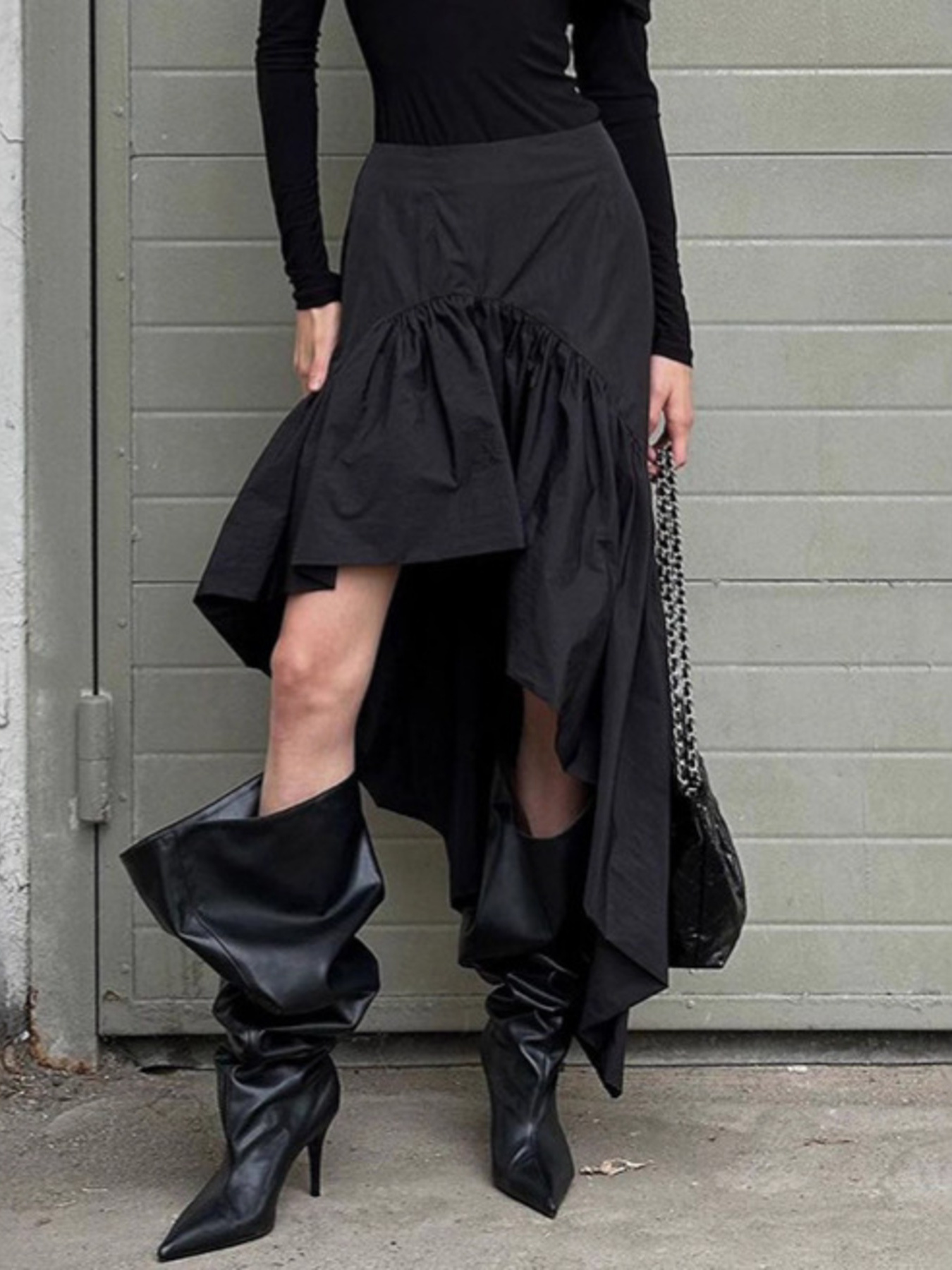 Asymmetrical Ruffle Hem Midi Skirt