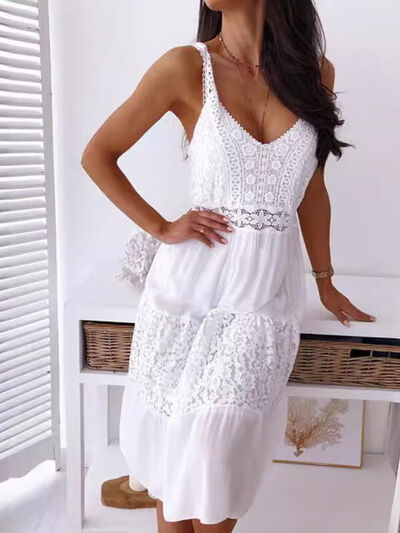 red lace ruffle dress Women's Got My Attention Red Floral Guipure Lace Tiered Maxi Dress | Size: L
