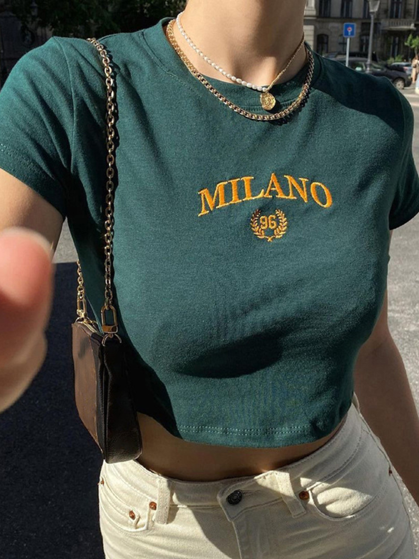 Letter Embroidered Cropped T-Shirt