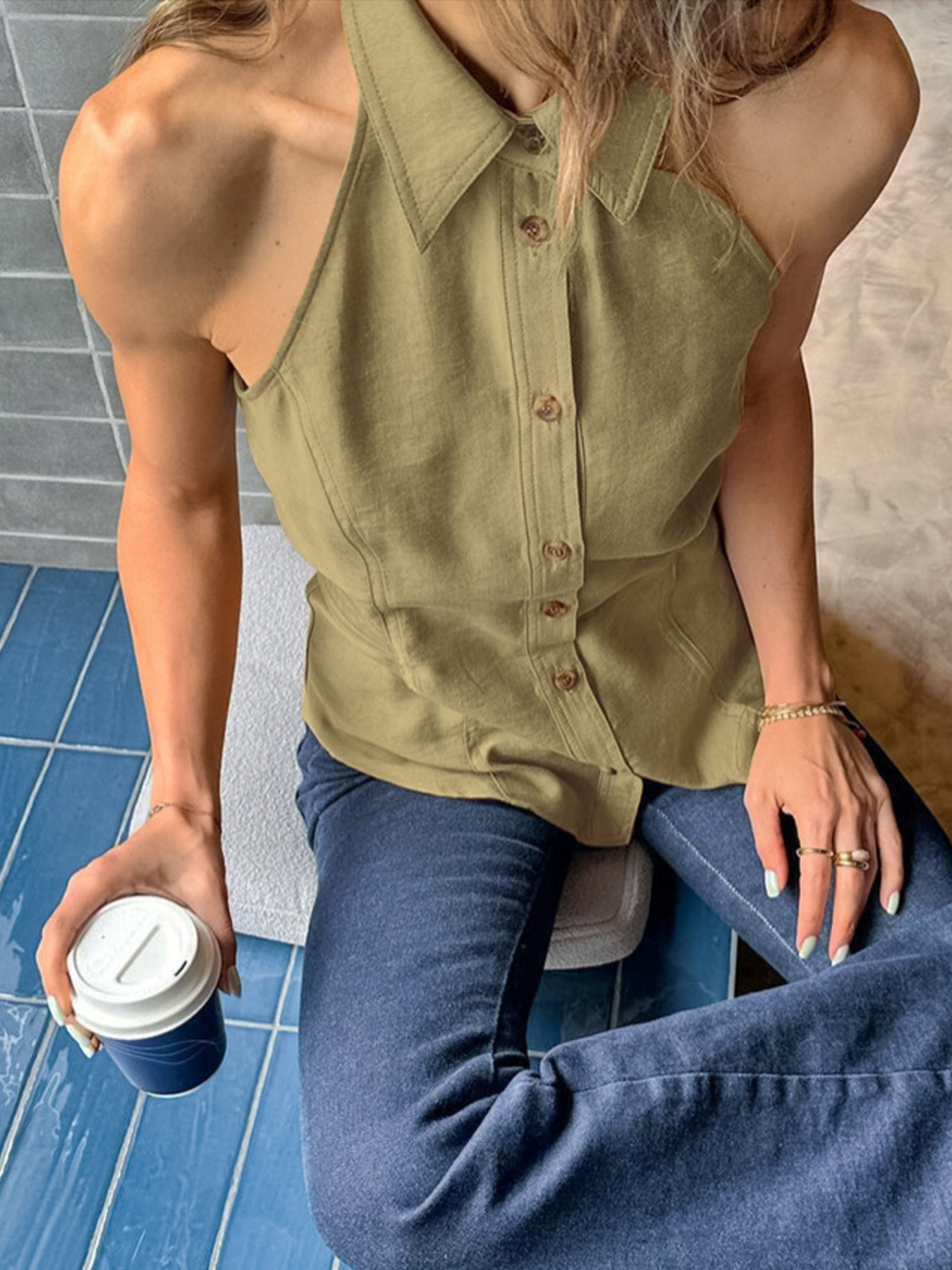 Button-Down Sleeveless Top