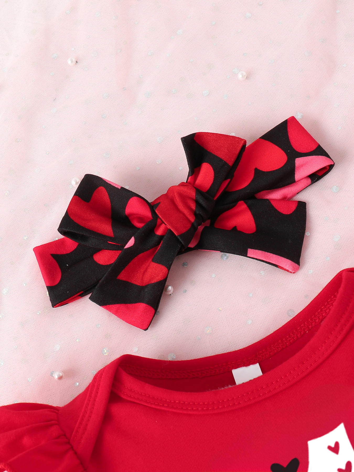 Children's Letter Ruffled Trim Bodysuit and Pants Set with Headband