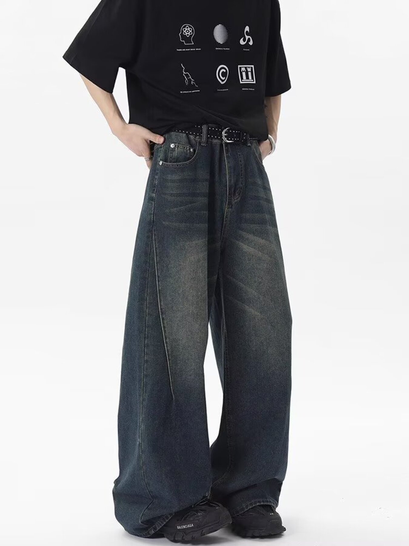 Men's Full Size Vintage Wash Wide Leg Jeans Plus Size