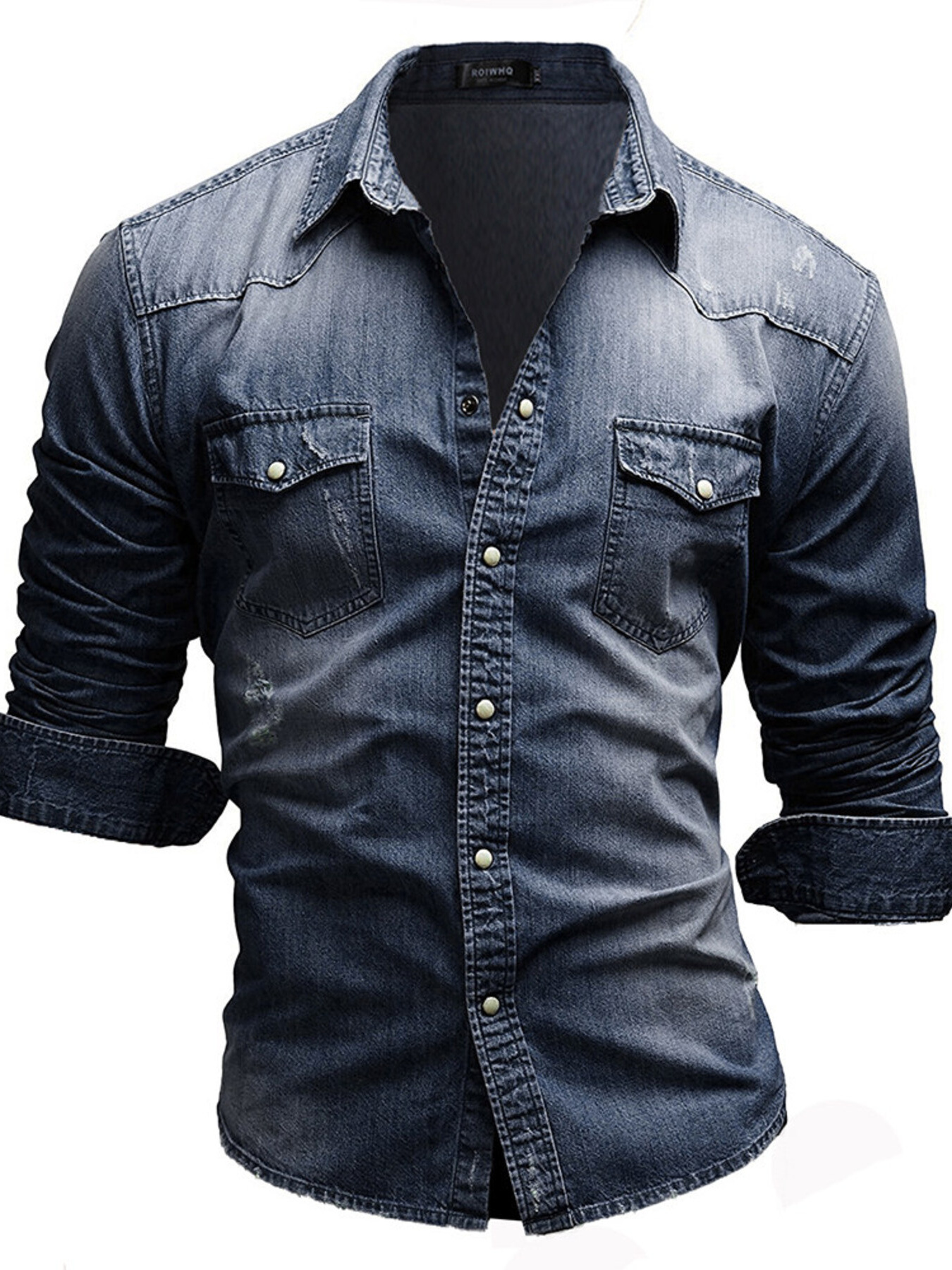 Men's Plus Size Vintage Washed Button Up Denim Shirt