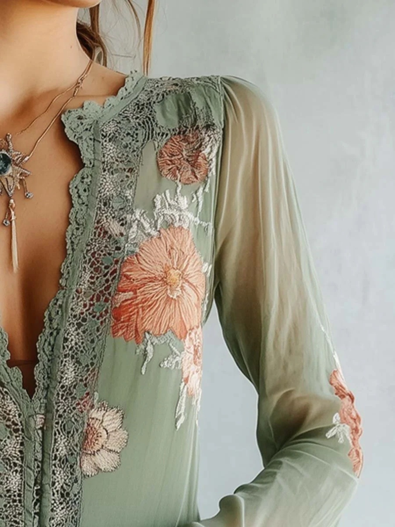 Lace Detail Floral Blouse