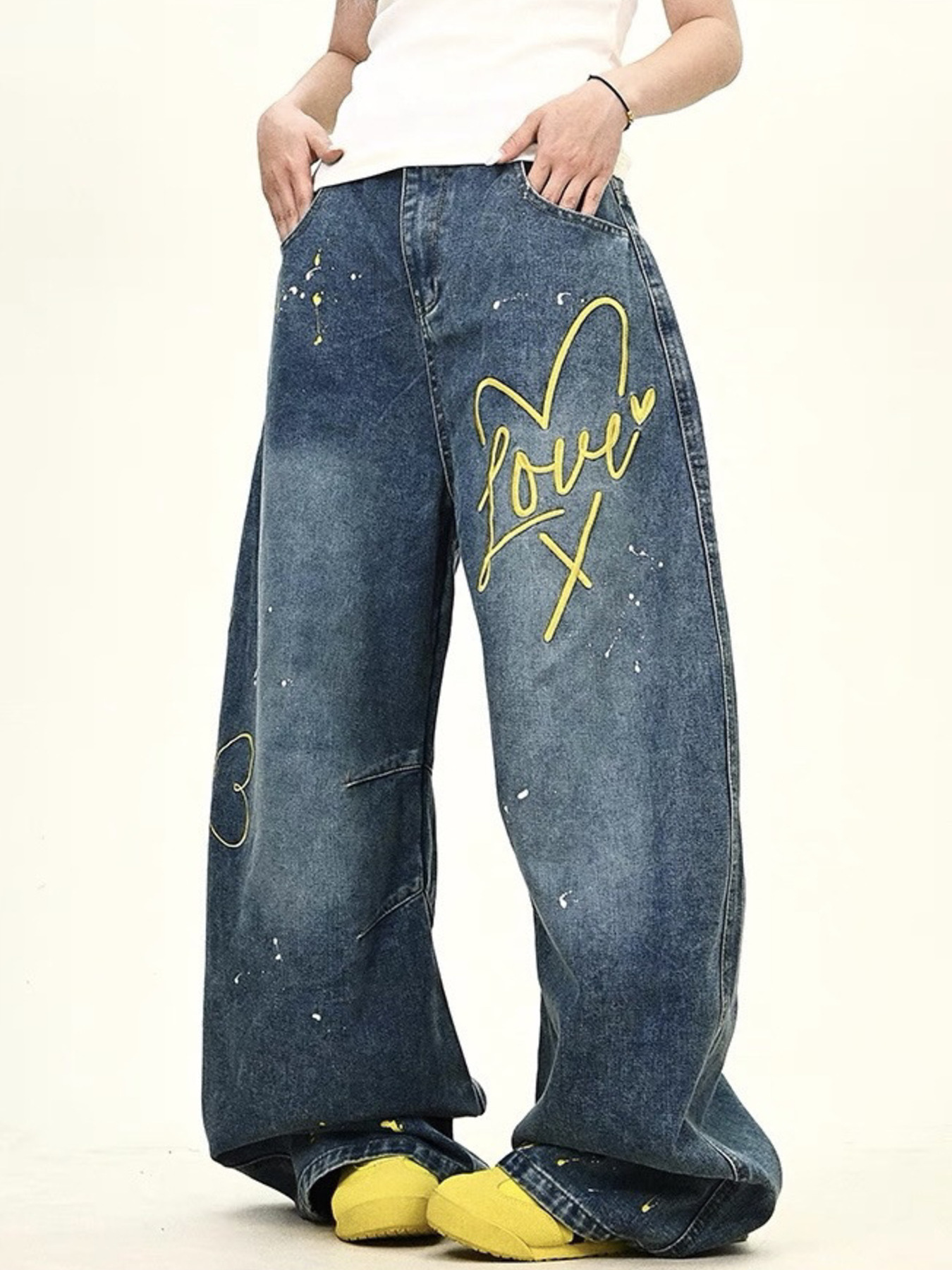 Men's Full Size Love Washed Wide Leg Jeans Plus Size