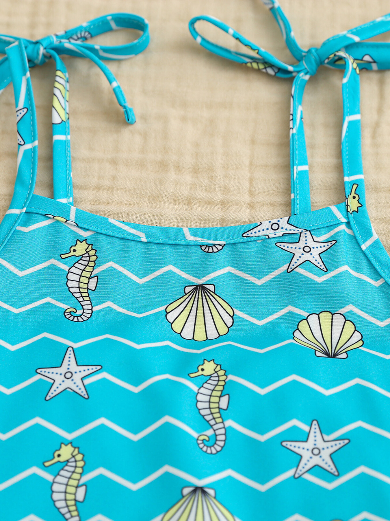 Children's Seahorse & Shell Print Cami Top with Bow Decor Shorts Set