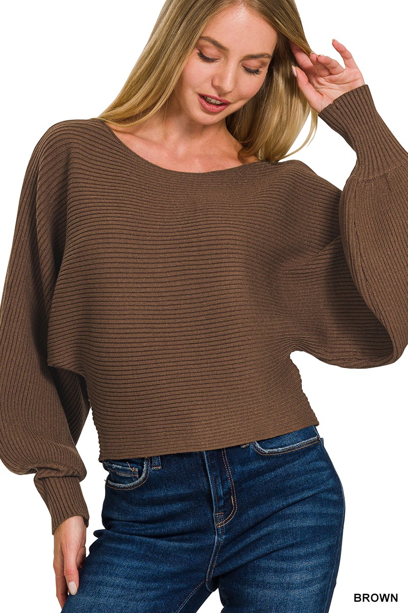 Zenana Boat Neck Balloon Sleeve Sweater