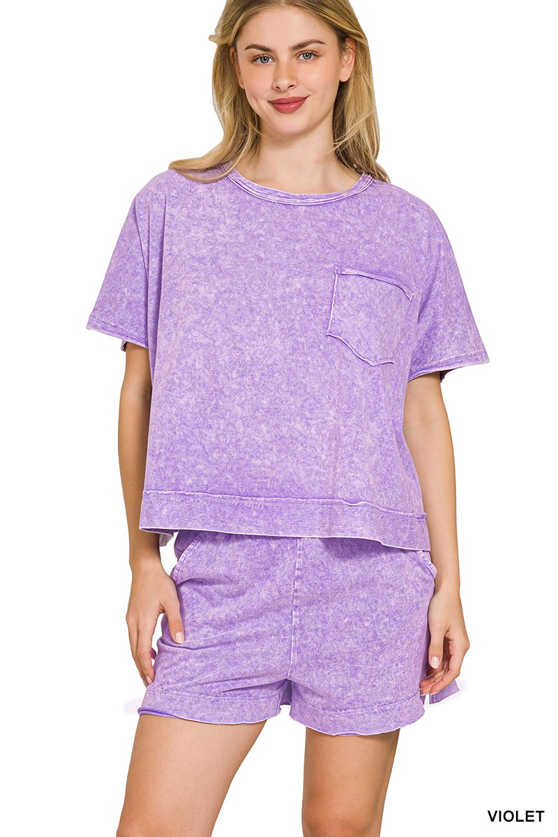 Zenana Halo Snow Washed Boxy Top & Shorts Set