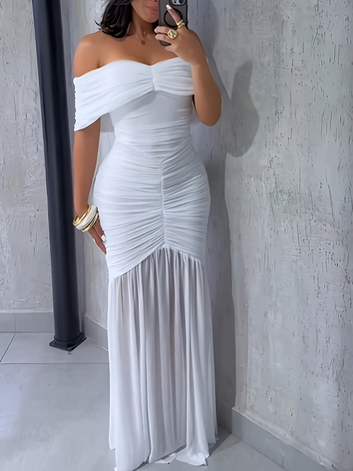 Off-Shoulder Ruched Bodycon Maxi Dress