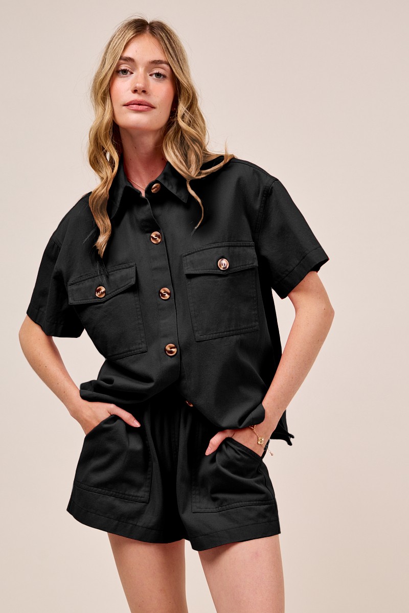 SO ME Button Down Denim Game Day Top and Shorts Set