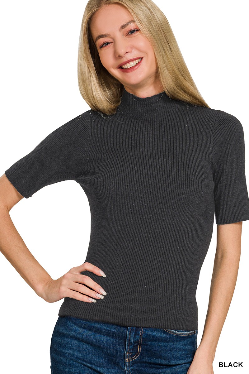 Zenana Viscose Ribbed Mock Neck Sweater