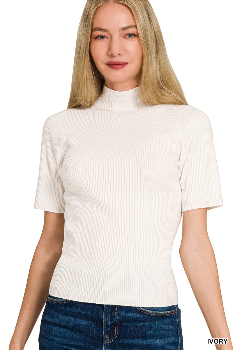 Zenana Viscose Ribbed Mock Neck Sweater