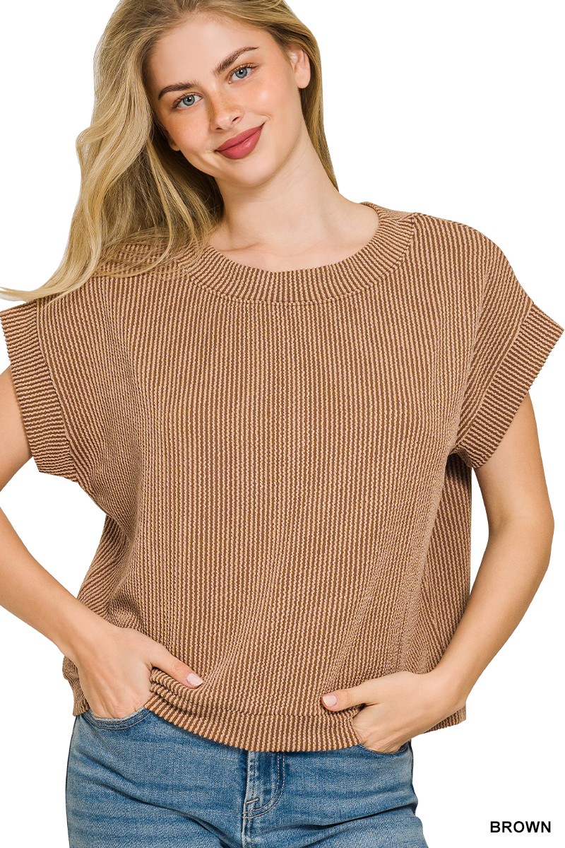 Zenana Raised Rib Cap Sleeve Top